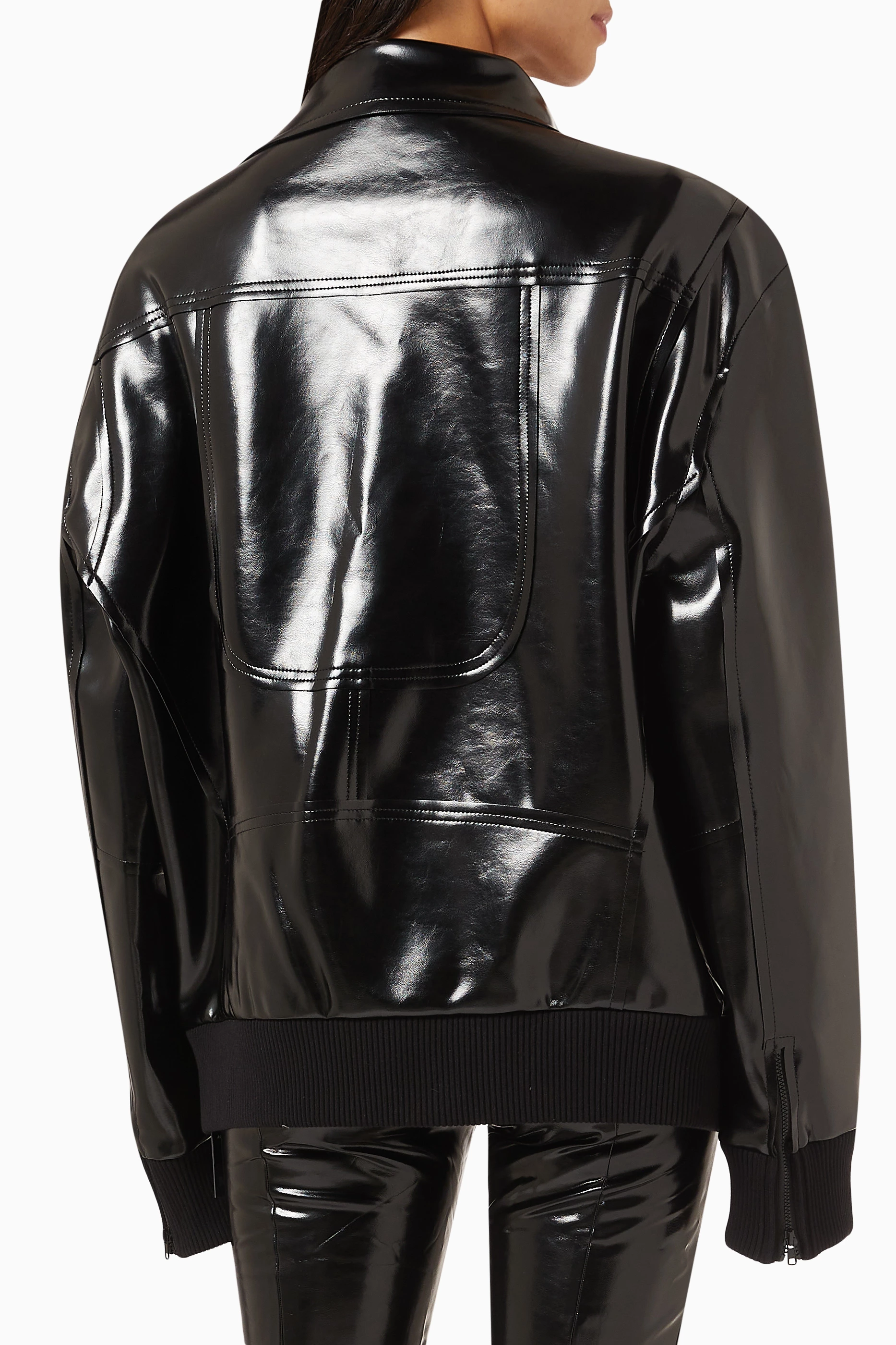 Black patent leather motorcycle jacket hot sale