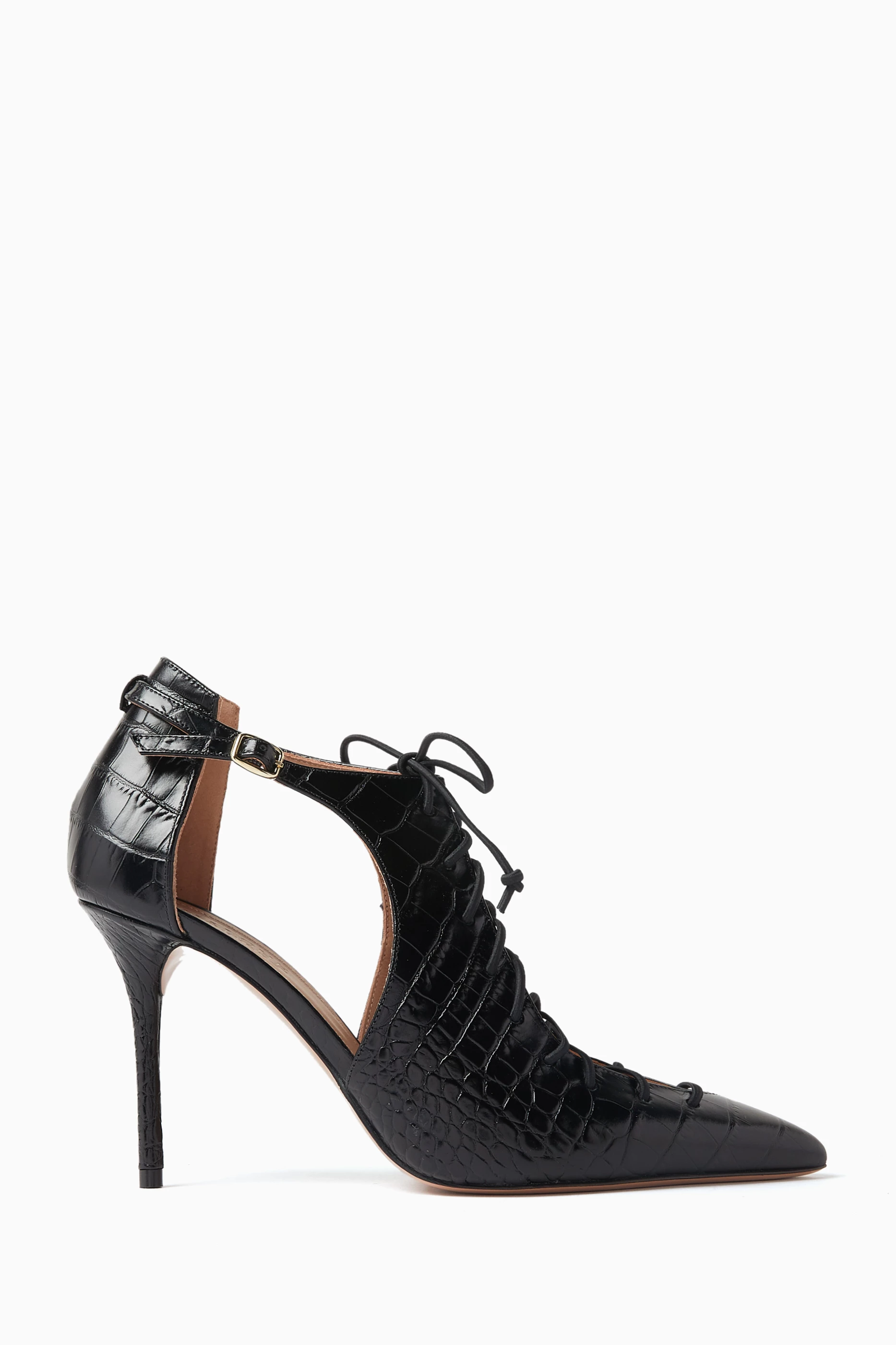 Buy Malone Souliers Black Montana 85 Lace up Pumps in Croc