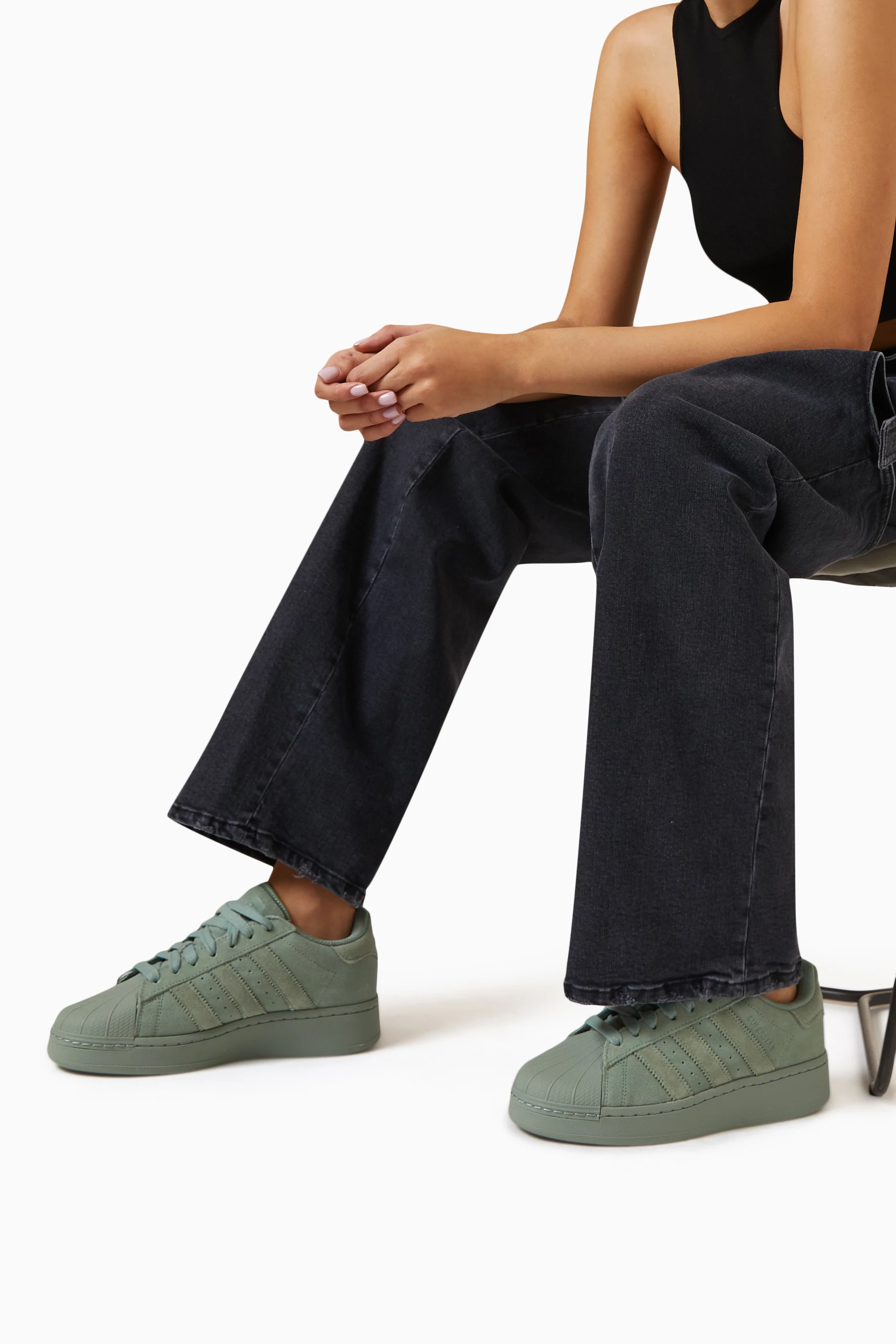 Buy adidas Green Superstar XLG Low top Sneakers in Suede for Women