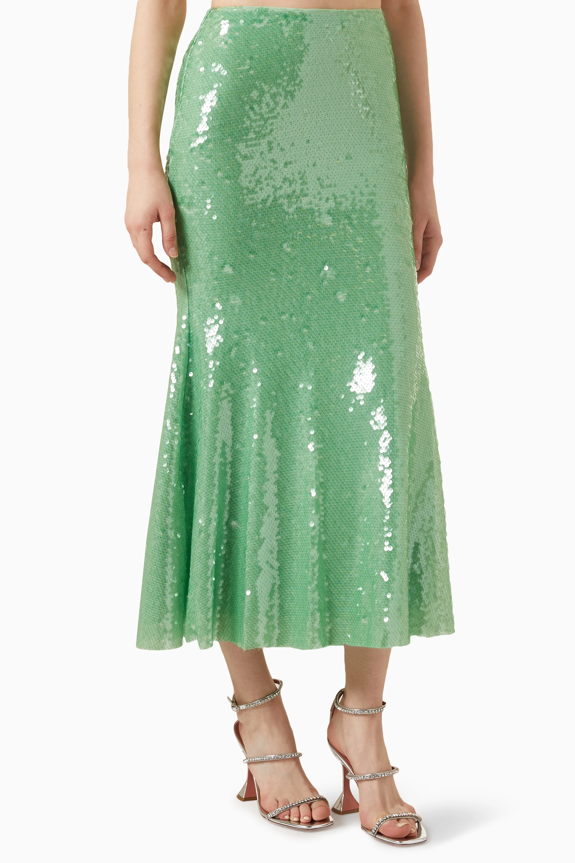 Buy Self Portrait Green Maxi Skirt in Sequin for Women in Saudi