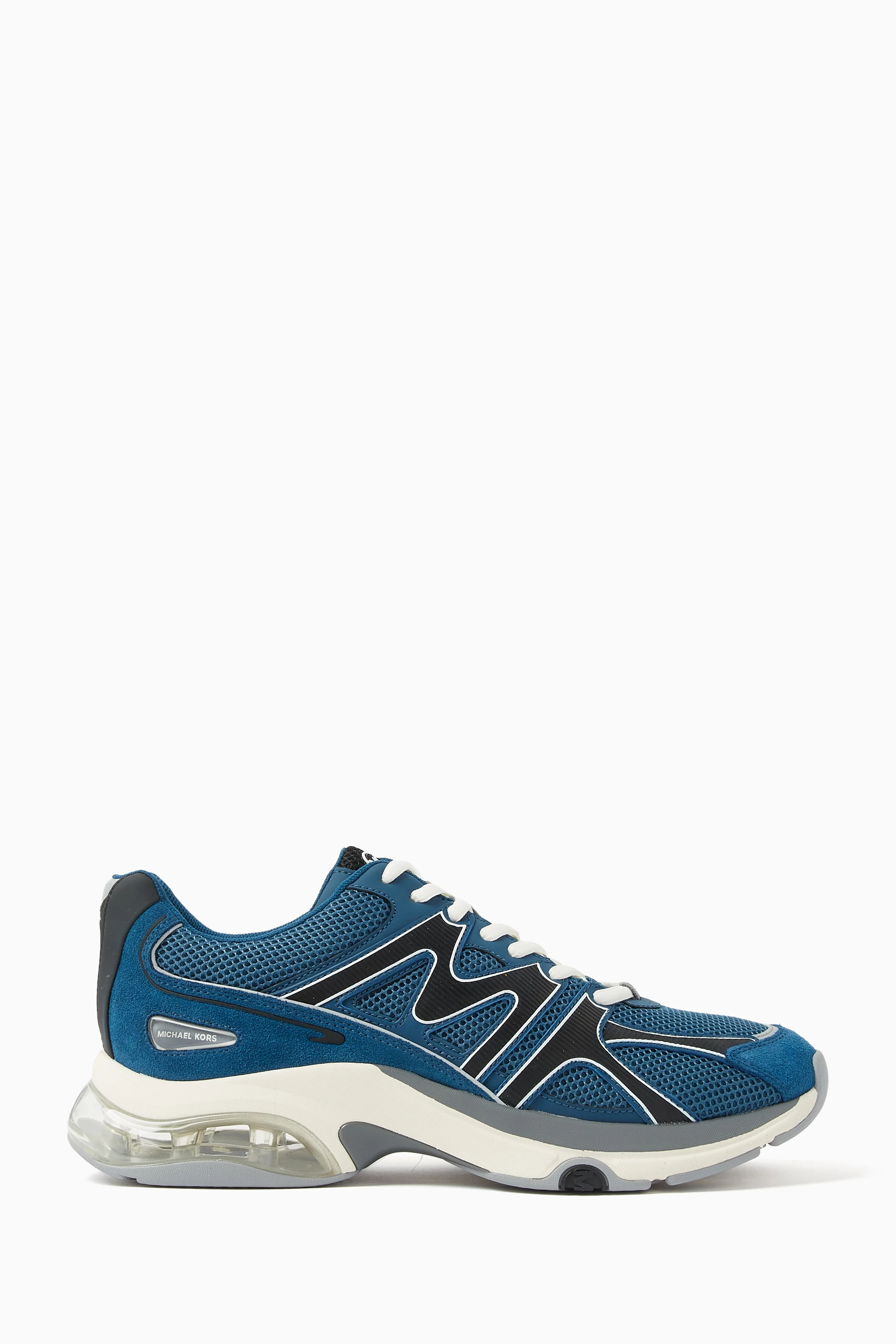 Buy Michael Kors Blue Kit Extreme Logo Sneakers in Mesh Suede