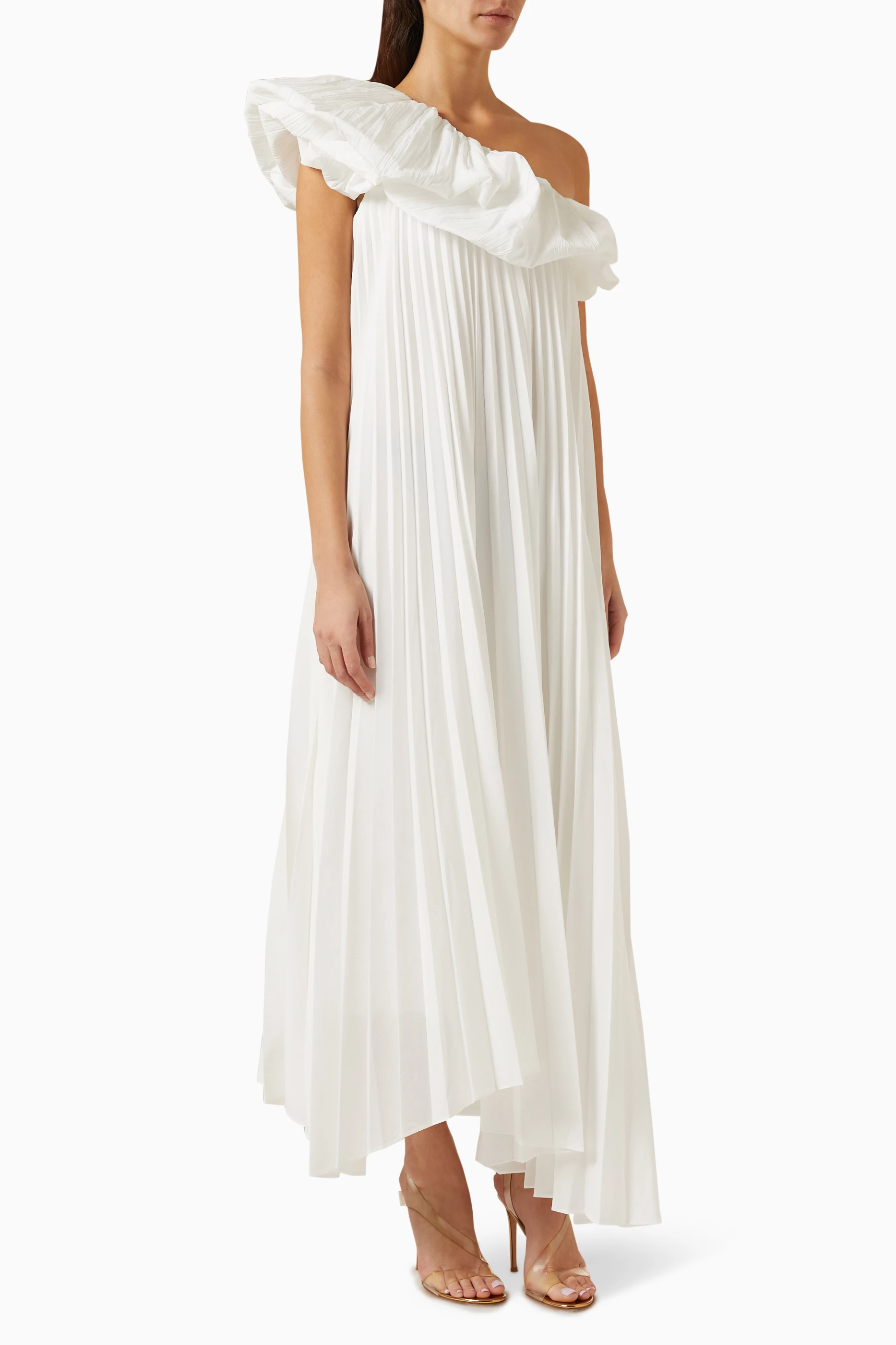 White pleated maxi dress outlet