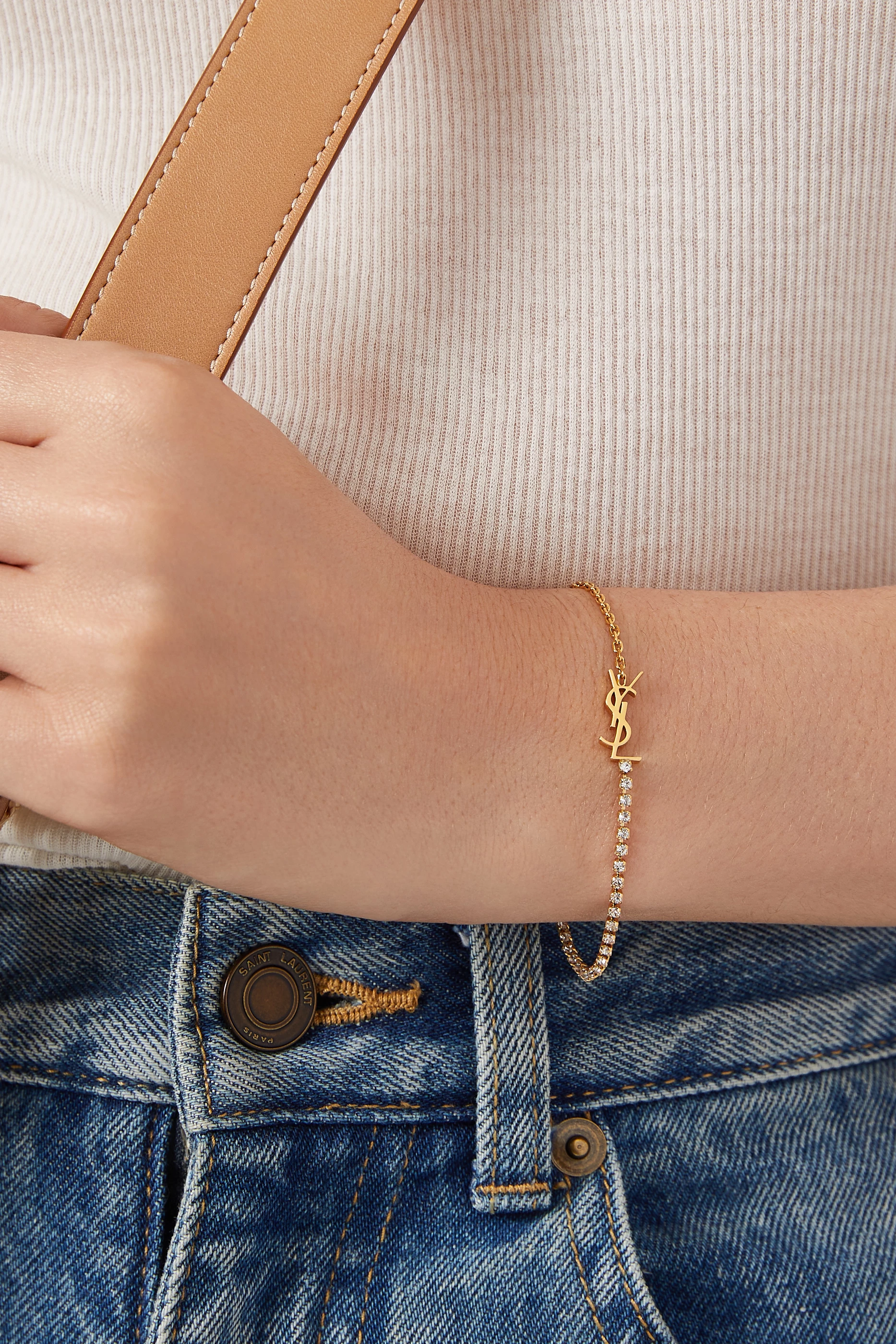 Saint laurent charm bracelet online in gold brass