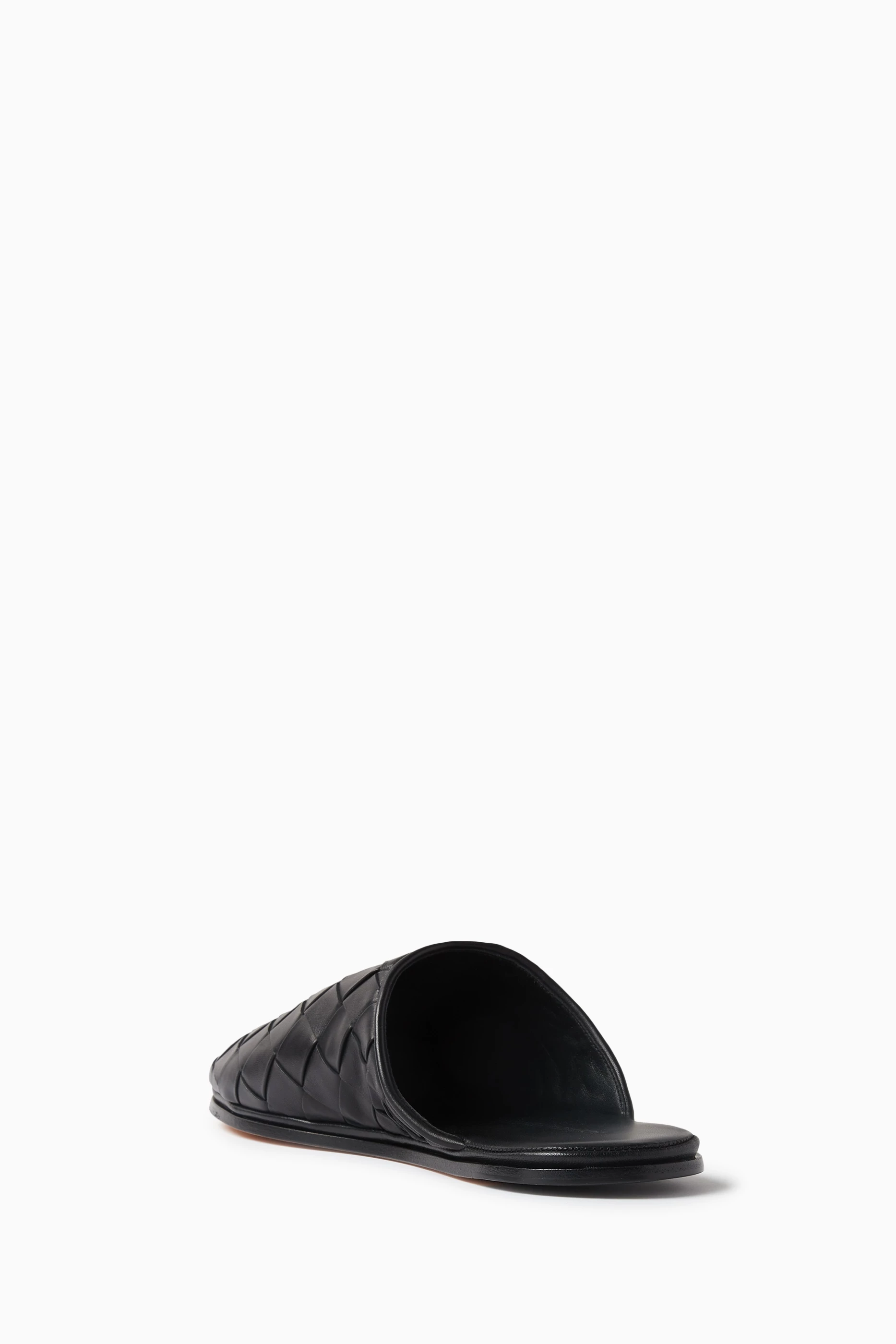 Buy Bottega Veneta Black Sunday Slippers in Intrecciato Leather