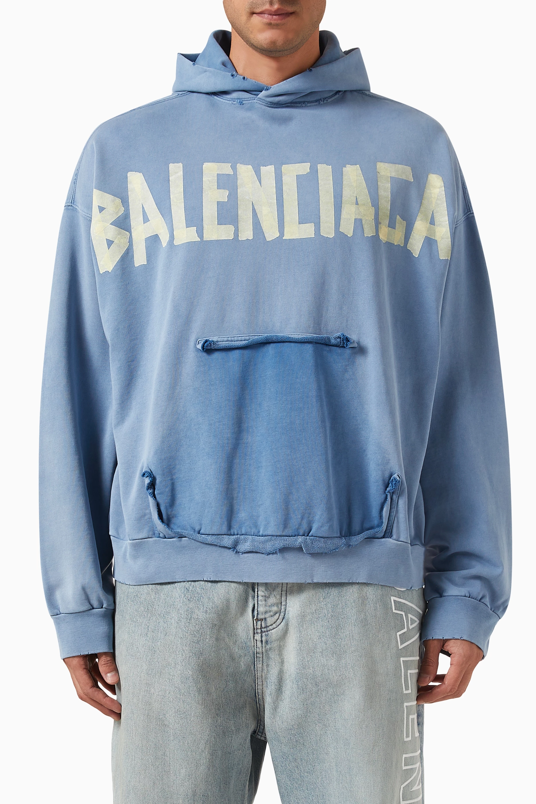 Buy Balenciaga Blue Tape Type Large fit Hoodie in Cotton for Men