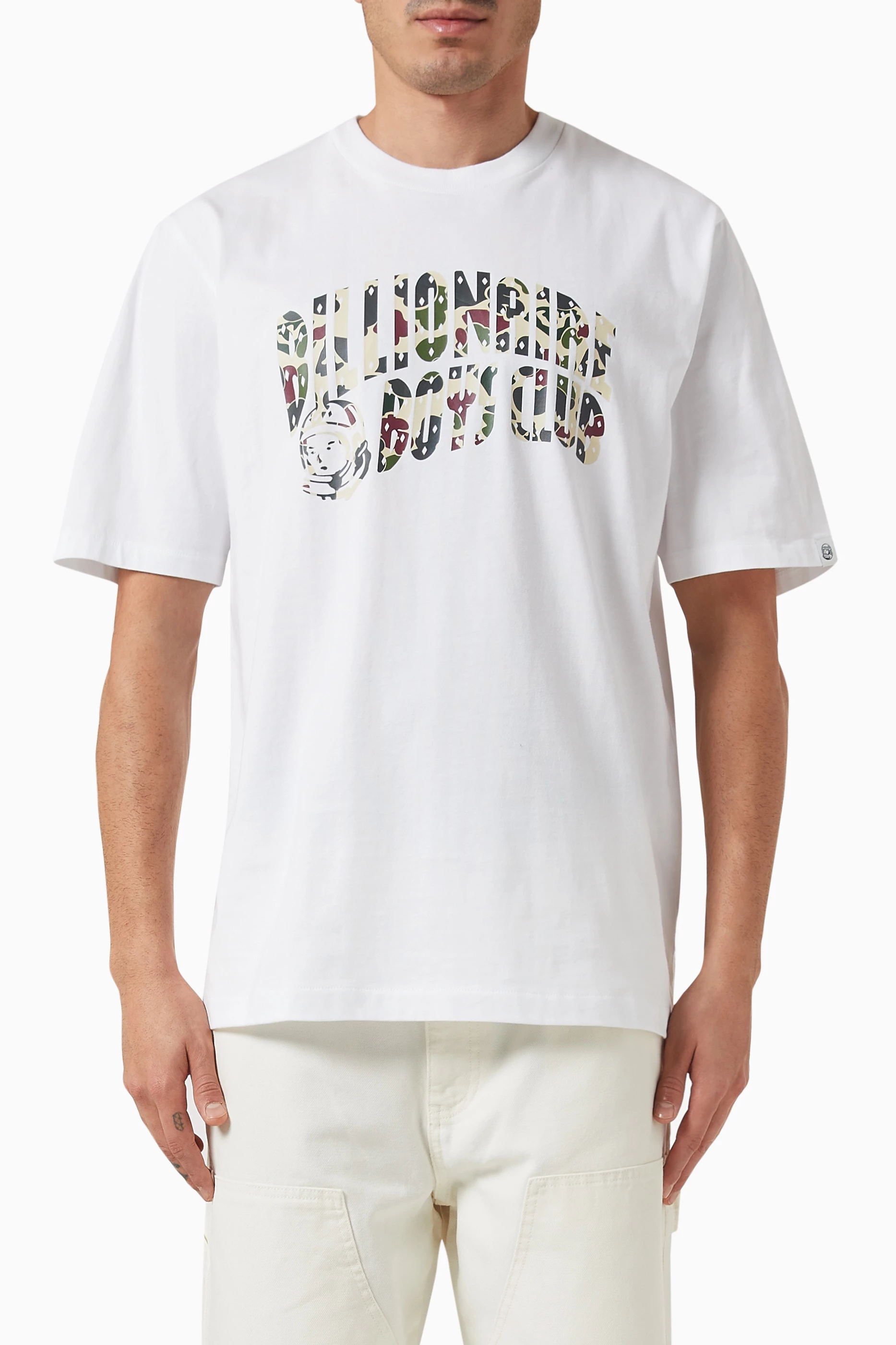 Billionaire boys club t-shirt with space camo arch logo in white sale