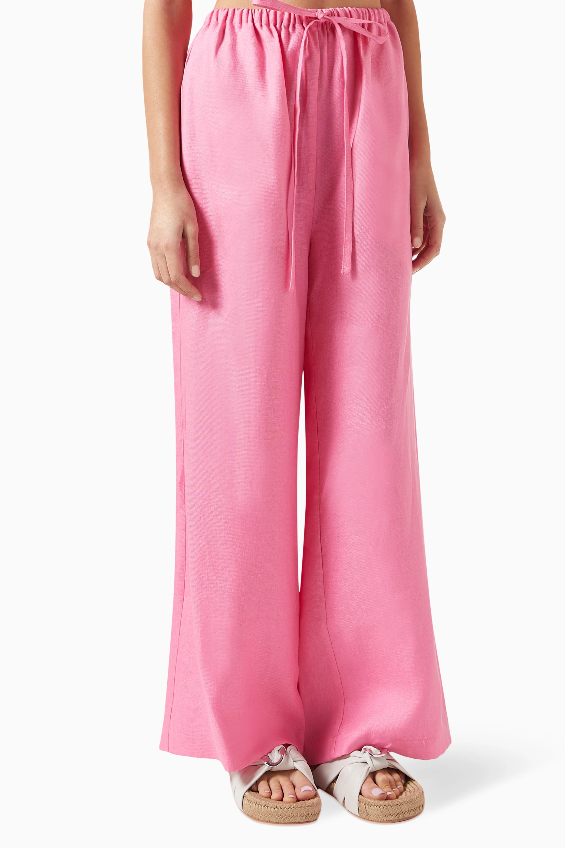 BONDI BORN Delphi Organic Linen Wide-Leg Drawstring Pants