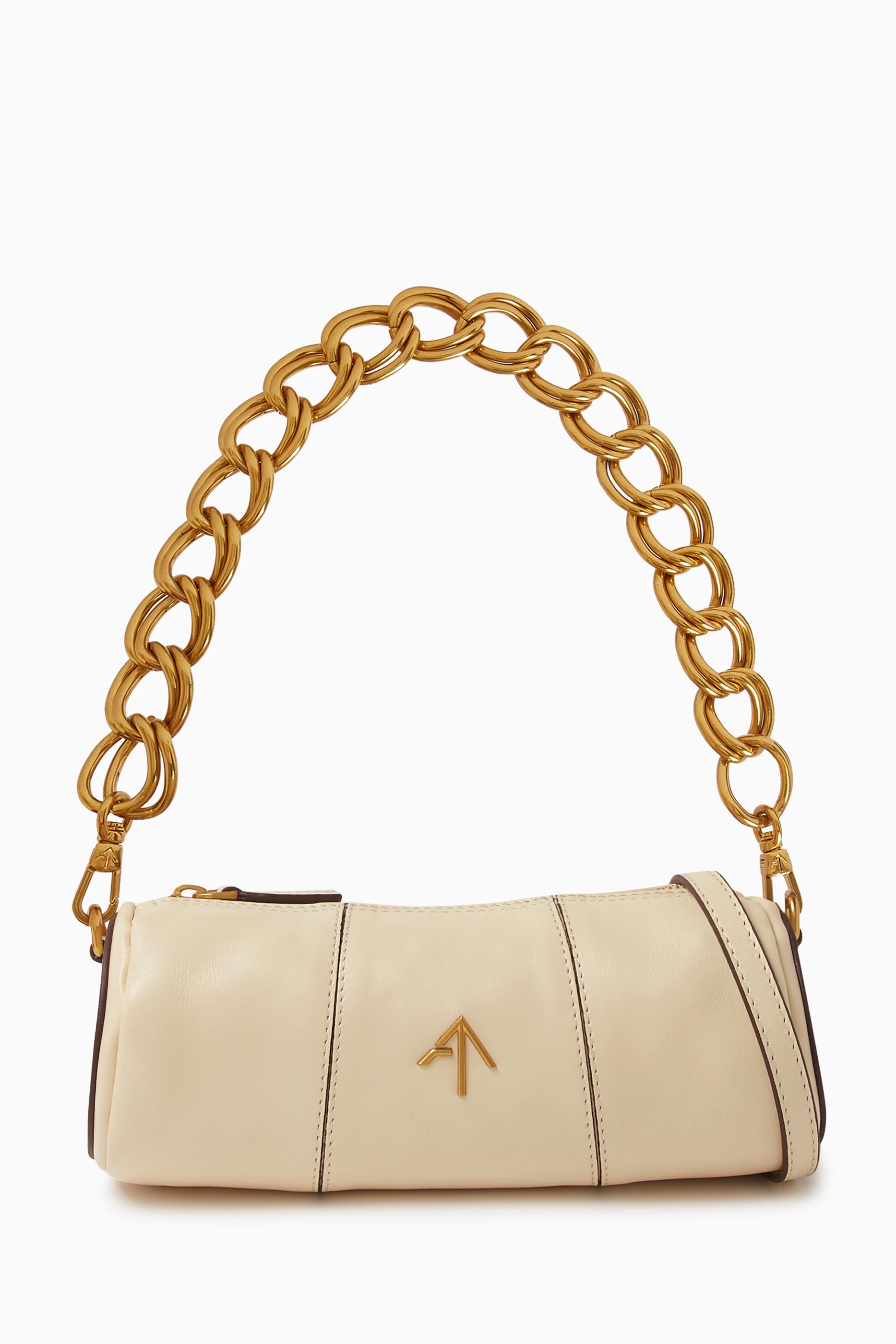 Buy Manu Atelier White Mini Cylinder Shoulder Bag in Calf Leather