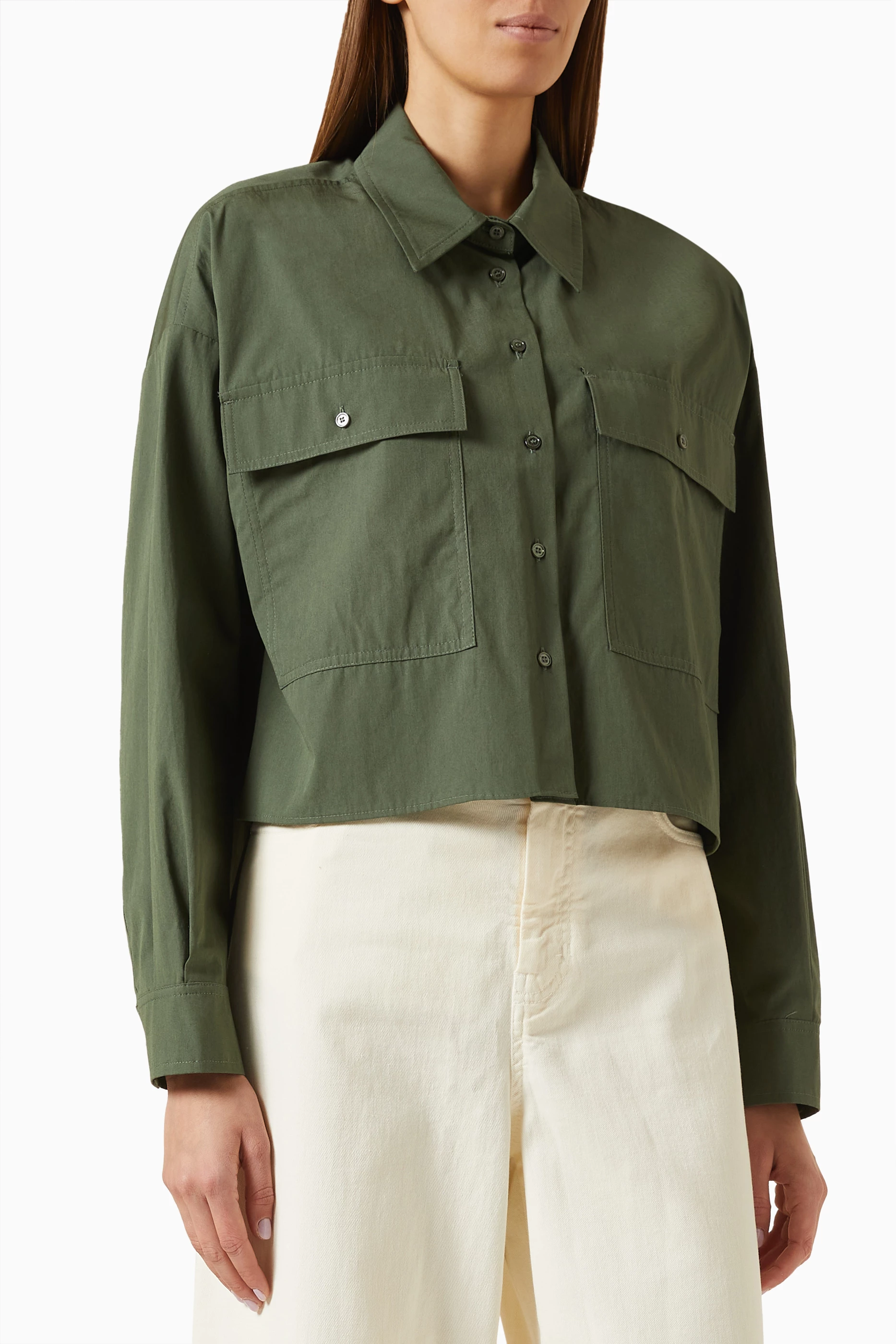 Buy Weekend Max Mara Green Carter Cropped Shirt in Cotton for