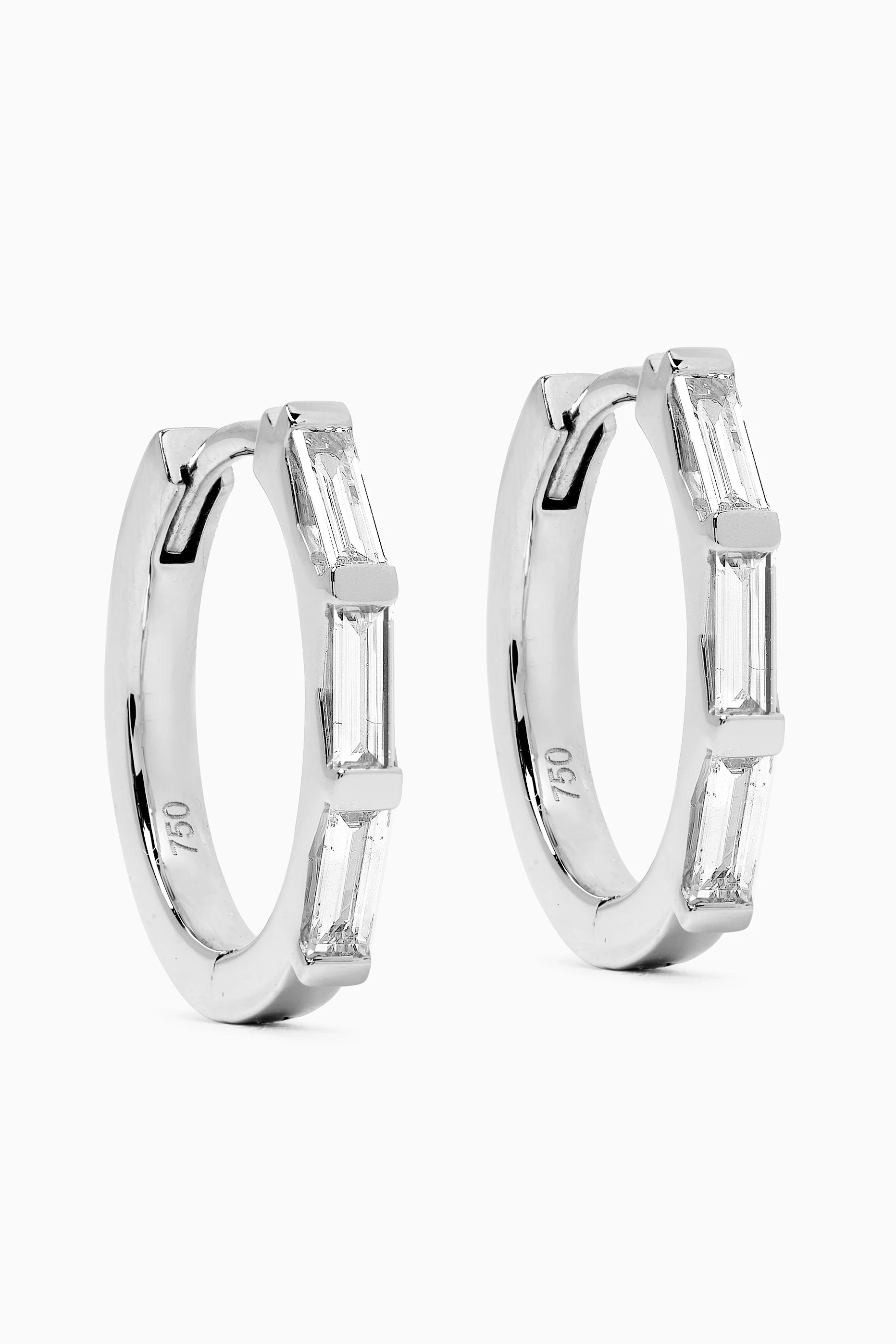 Gold baguette diamond online hoop earrings