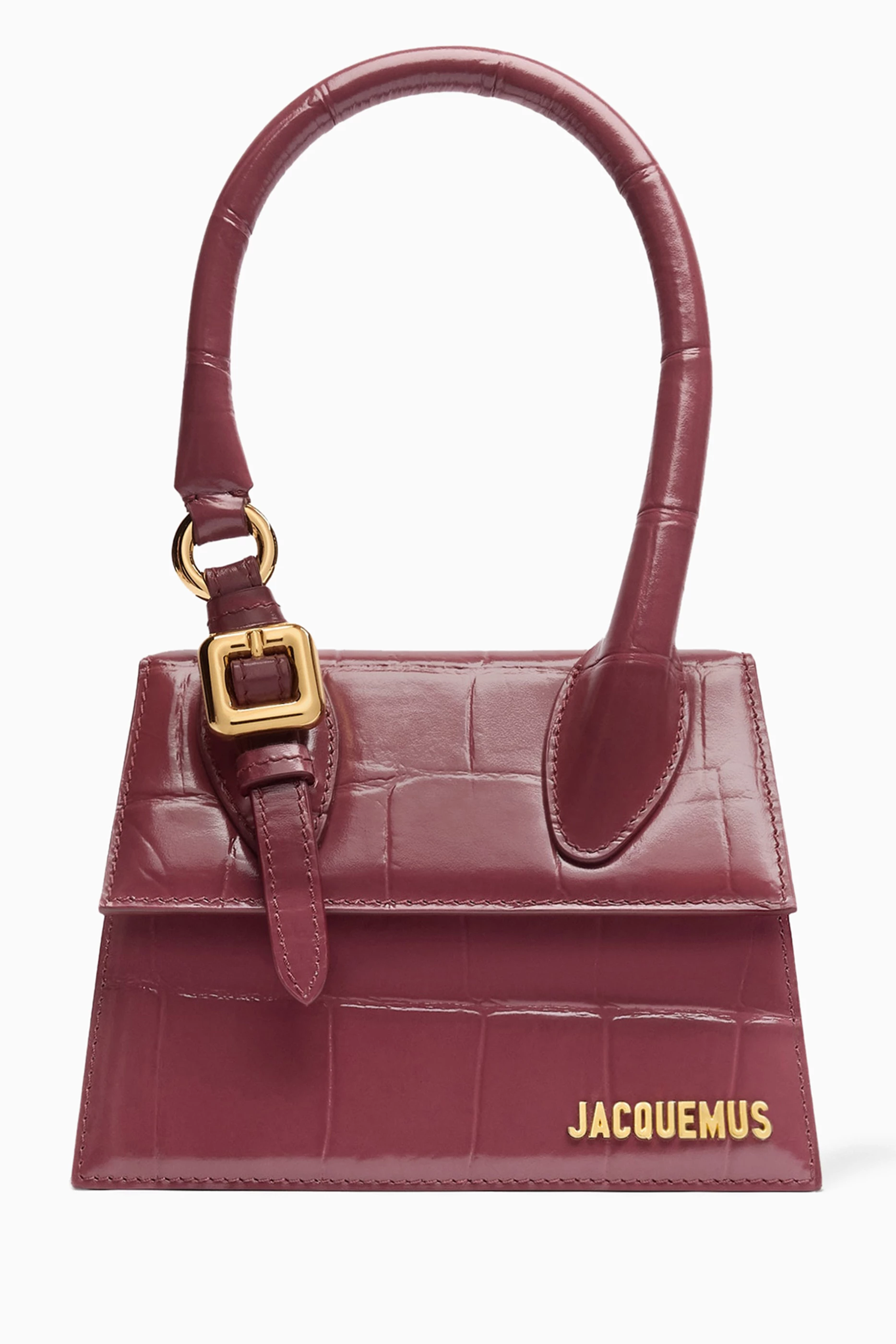 Buy Jacquemus Burgundy Le Chiquito Moyen Boucle Bag in Croc