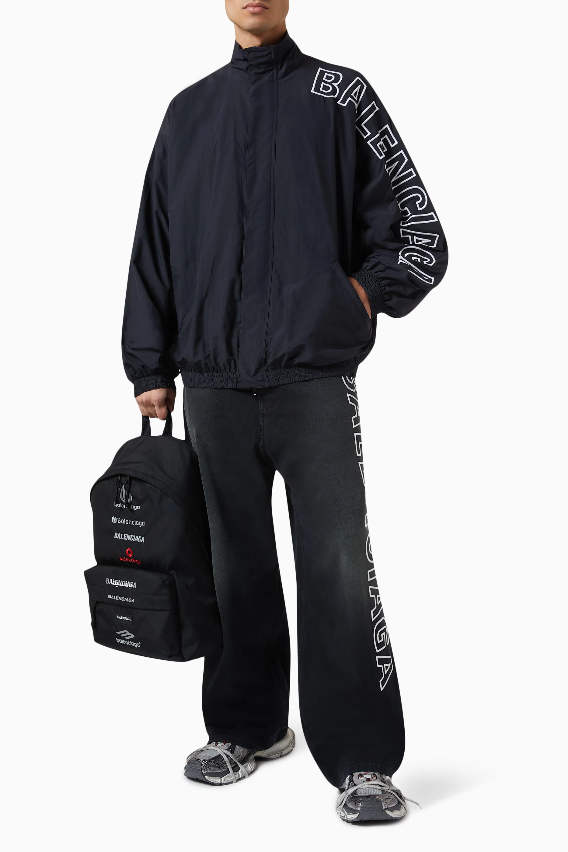 Buy Balenciaga Black Outline Logo Oversized Tracksuit Jacket for