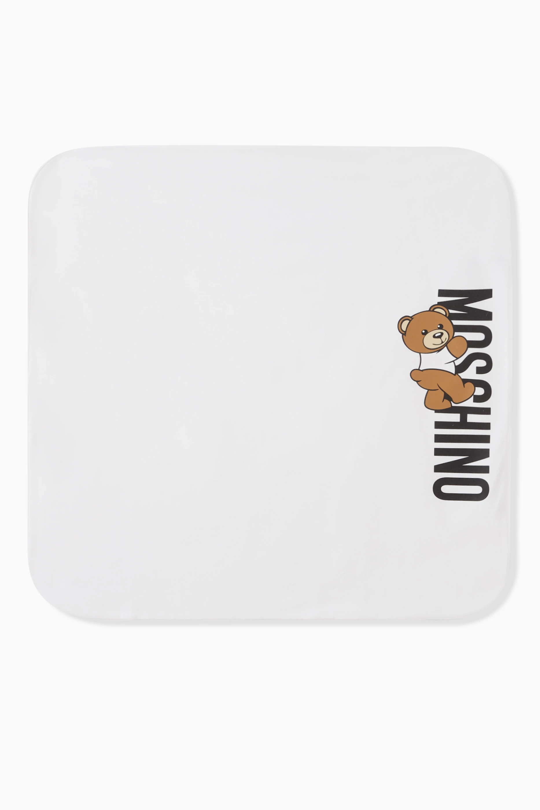 Buy Moschino White Teddy Bear Print Blanket in Cotton for UNISEX