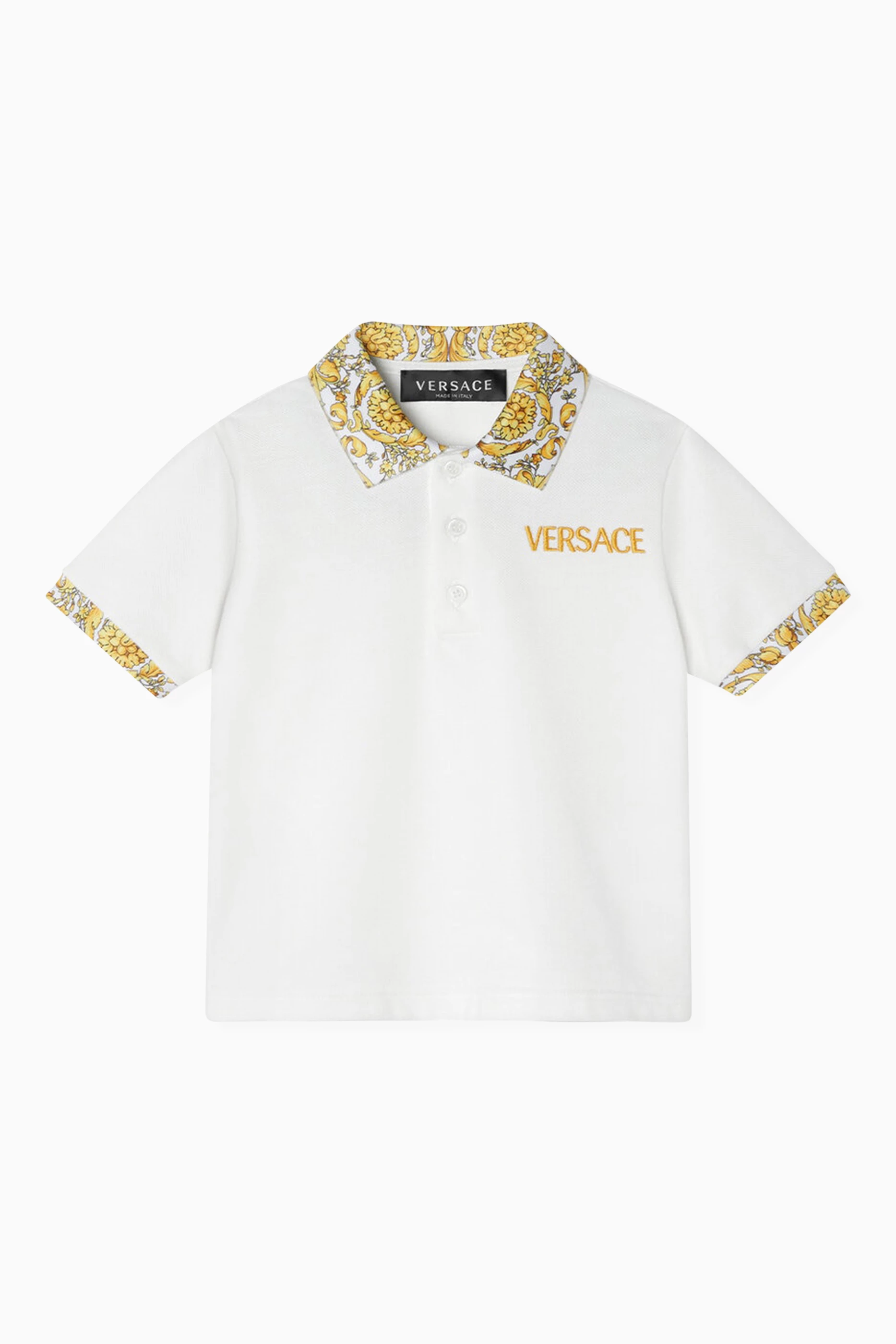 Buy Versace White Barocco print Polo Shirt in Cotton for Baby Boys