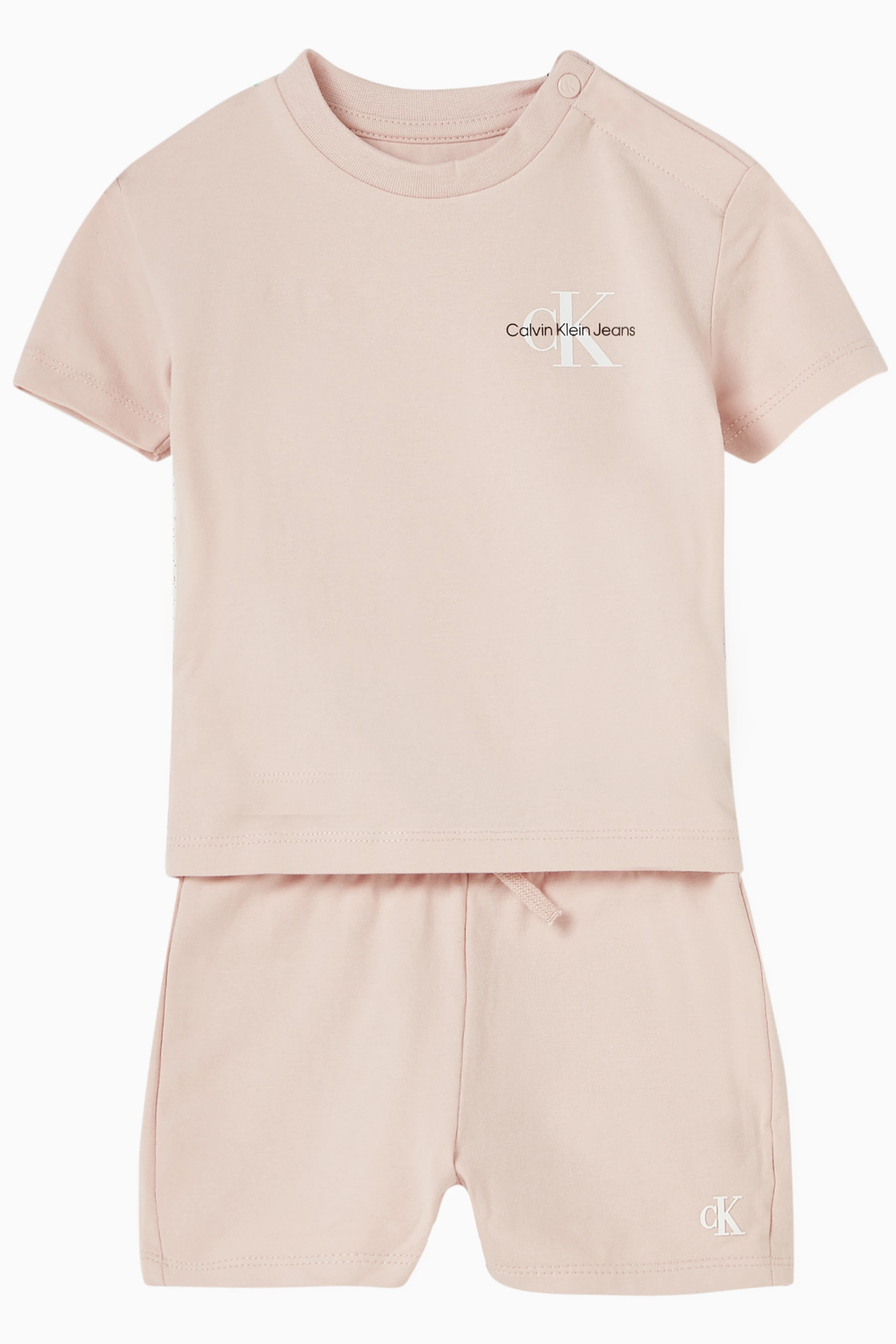 Buy Calvin Klein Pink Logo T shirt Shorts Set in Stretch Cotton