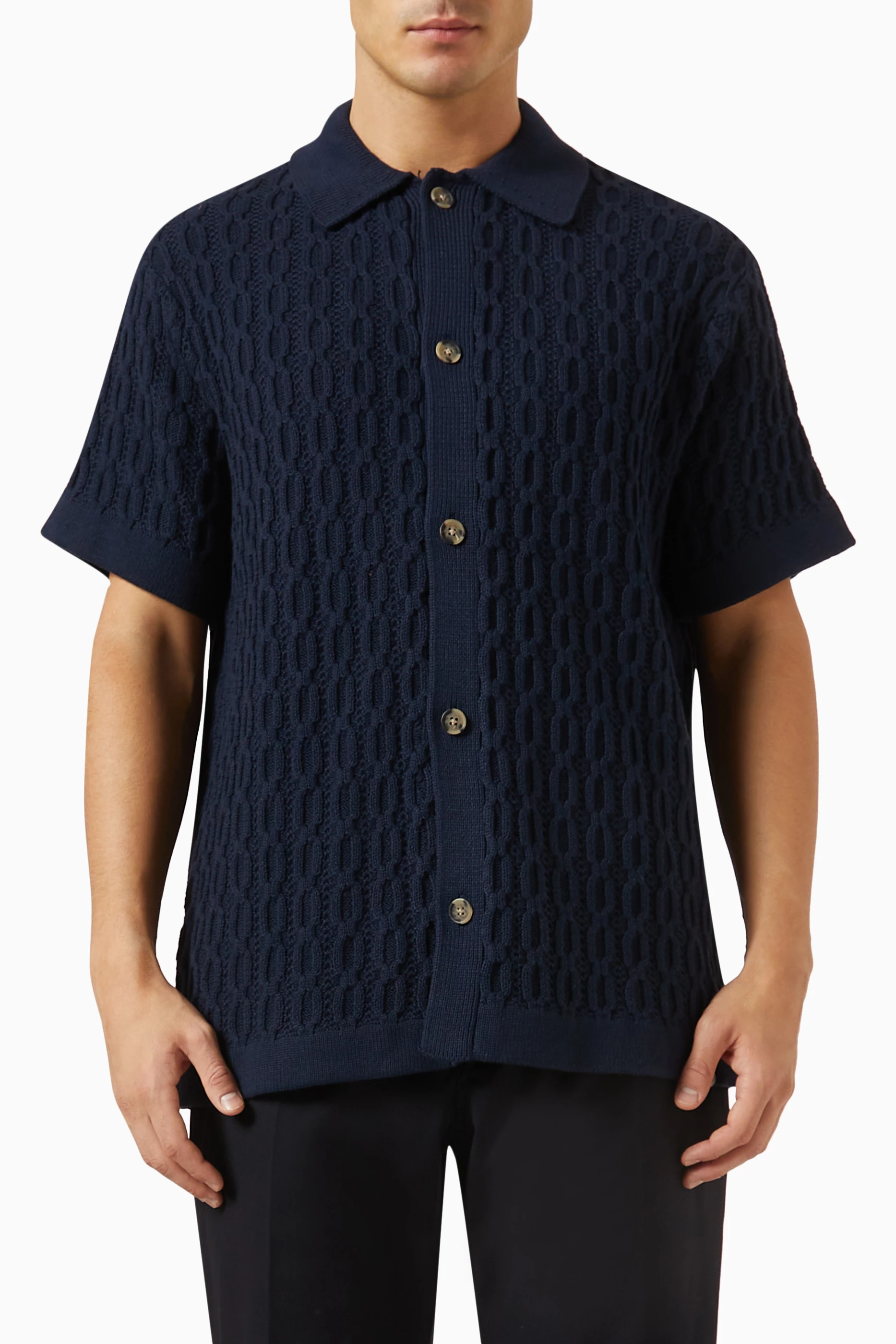 Buy Les Deux Blue Garrett Shirt in Cotton Knit Online for Men