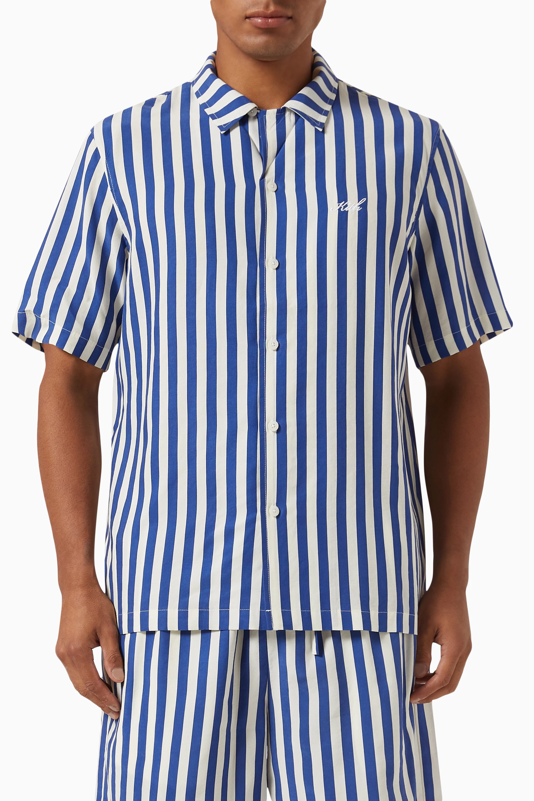 Buy Kith Blue Striped Thompson Camp Collar Shirt in Cupro Linen ...
