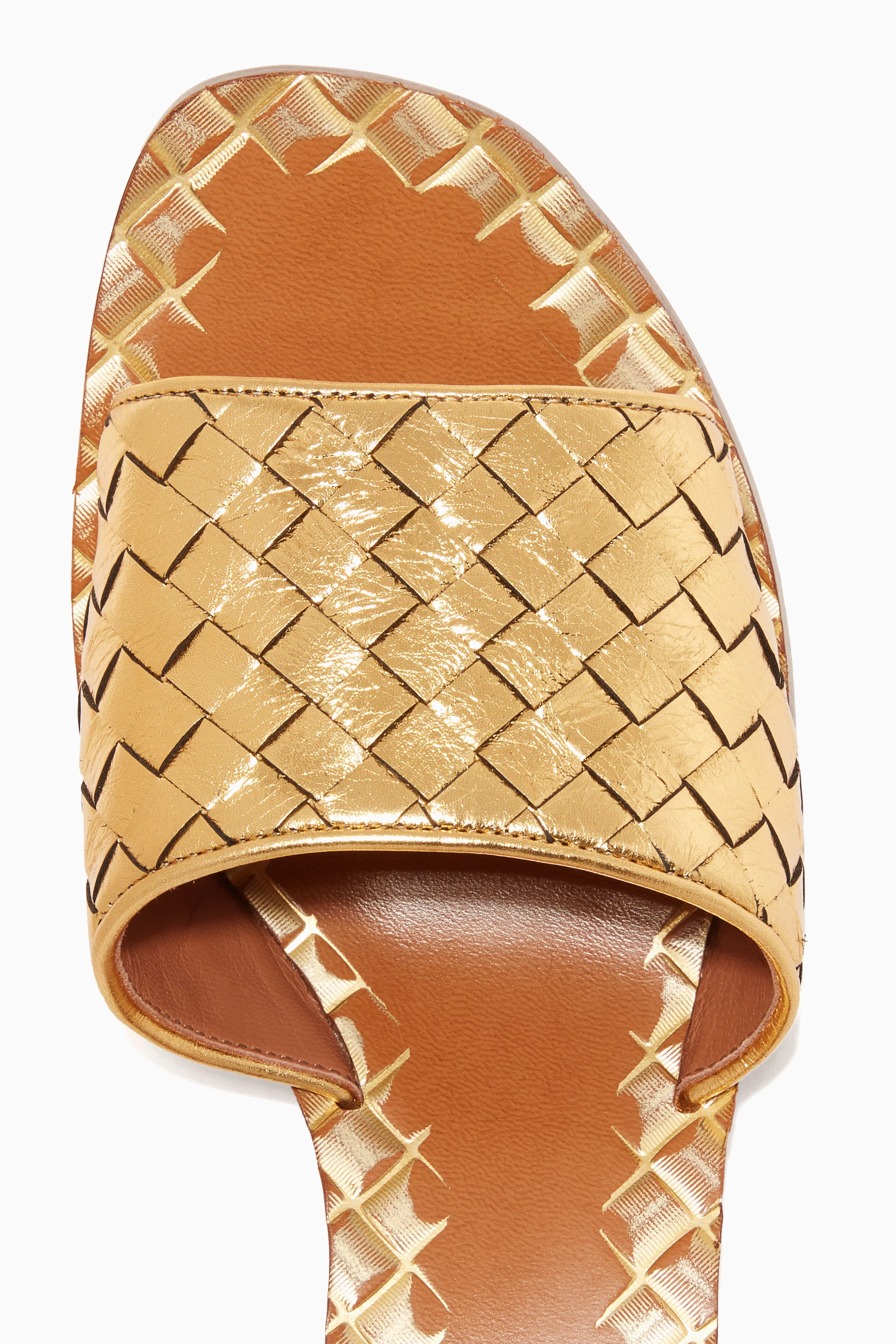 Buy Bottega Veneta Gold Metallic Gold Ravello Intrecciato Sandals
