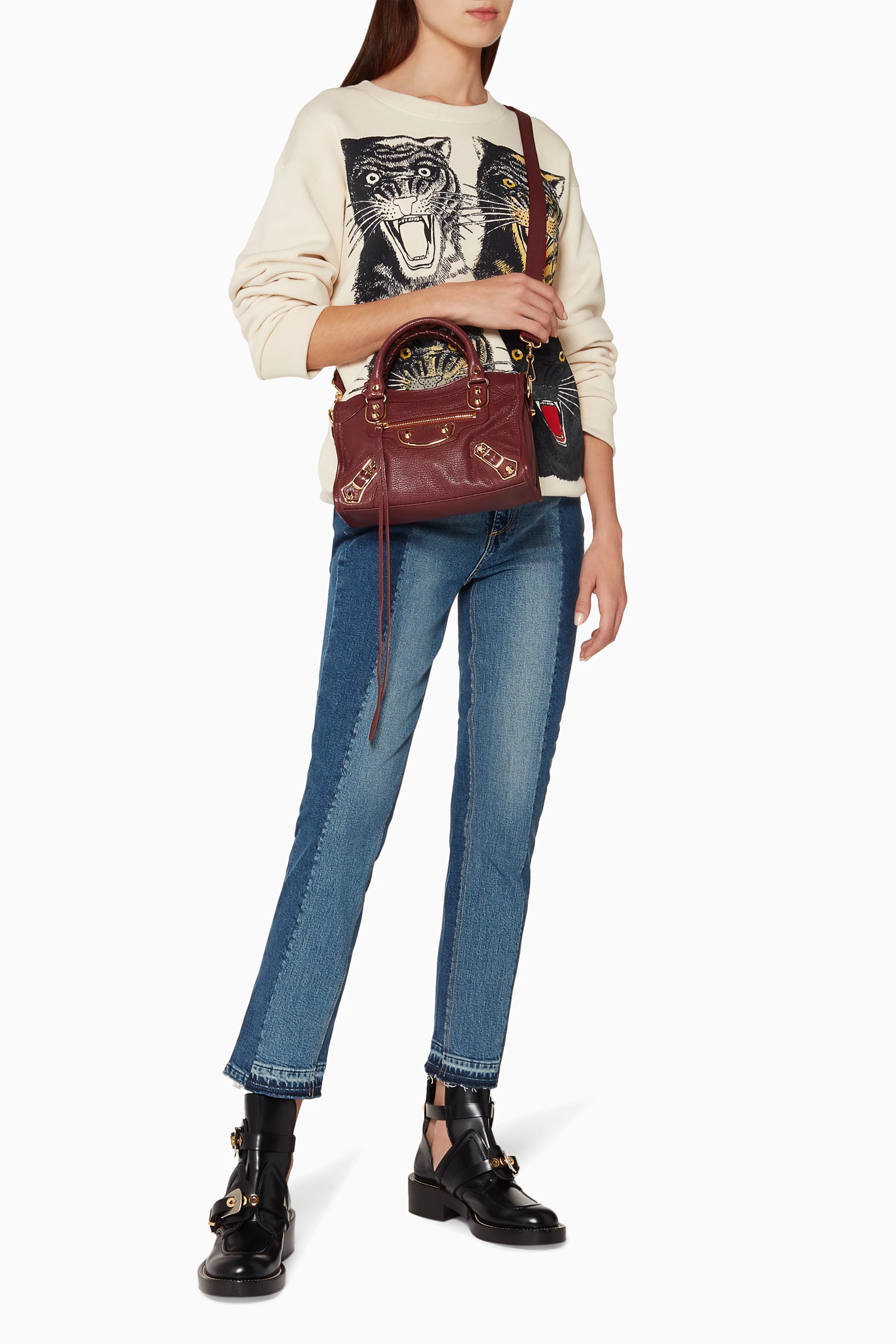 Buy Balenciaga Red Burgundy Mini Classic Metallic Edge City Tote