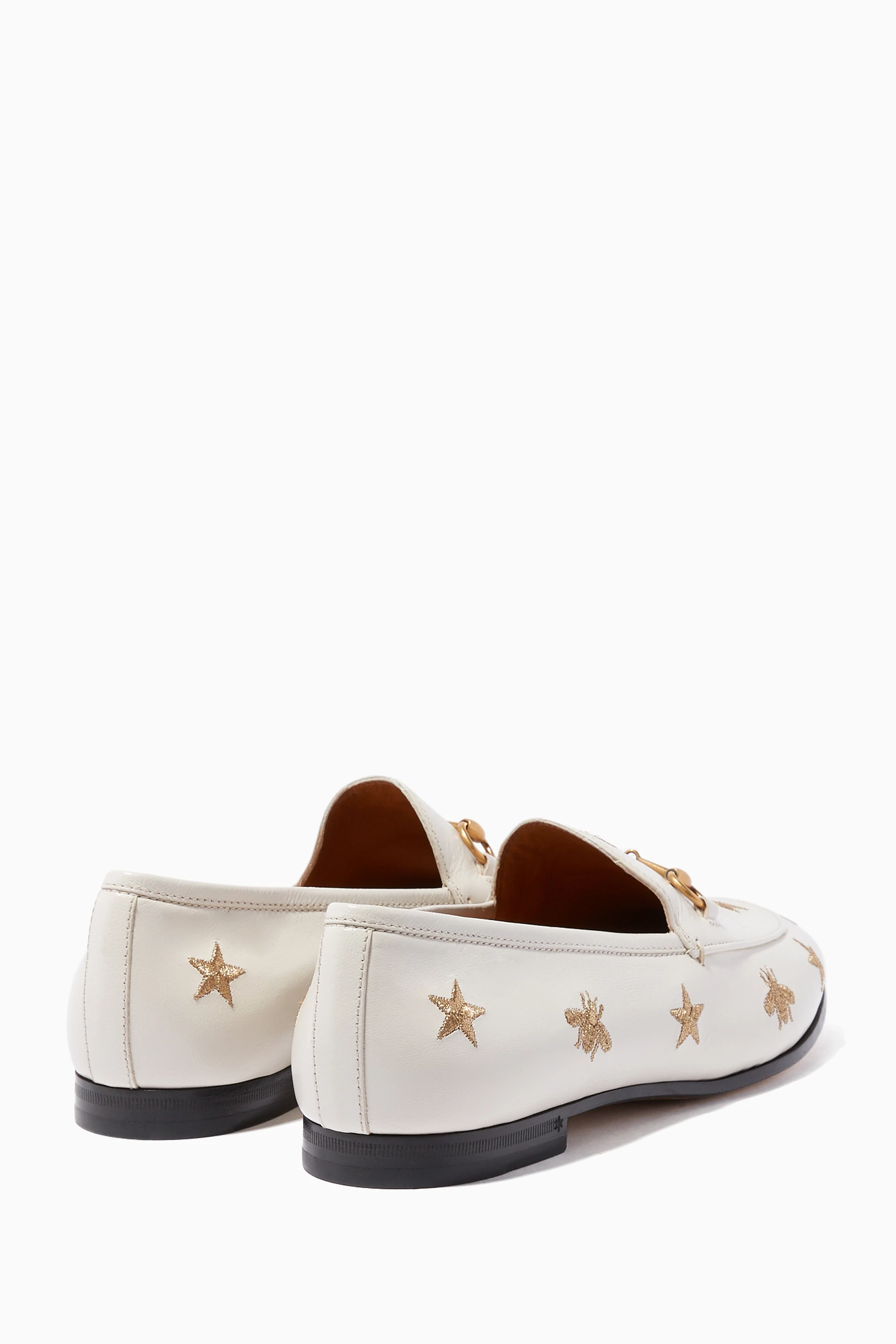 Buy Gucci Neutral Gucci Jordaan Embroidered Leather Loafers For Women Online Ounass Saudi