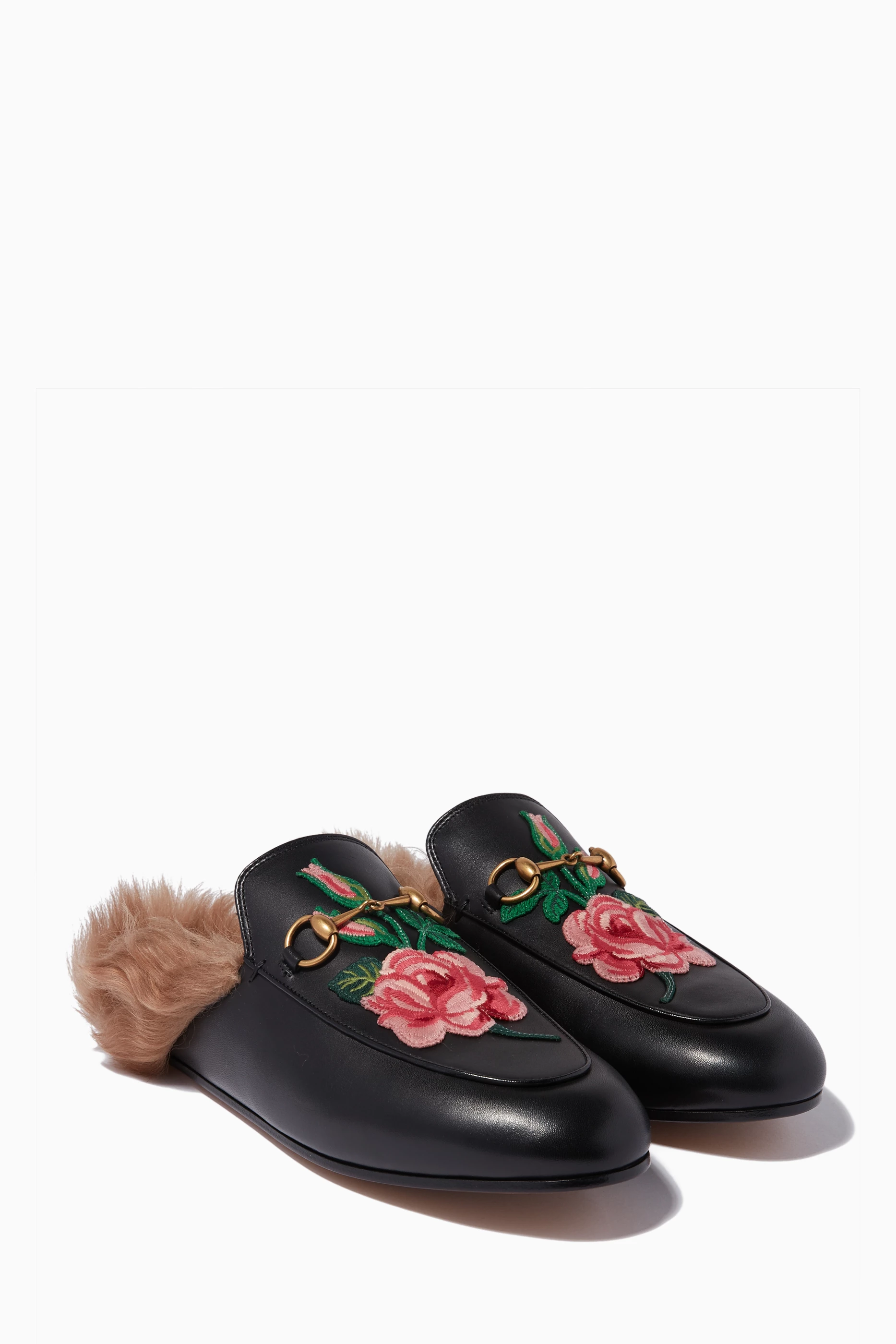 Buy Gucci Black Black Rose Appliqued Leather Princetown Loafers For Women Online Ounass Saudi