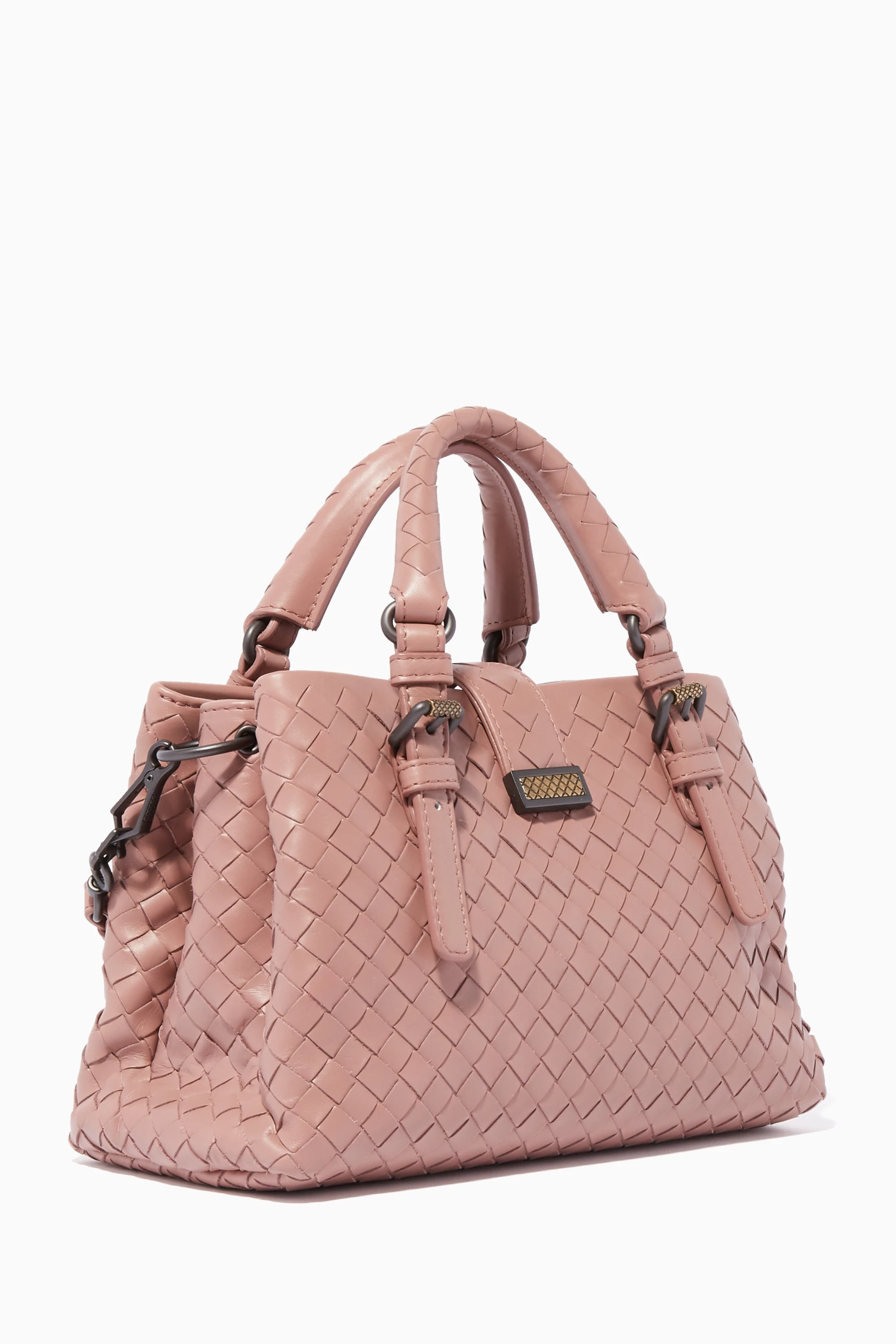 Buy Bottega Veneta Pink Deco-Rose Mini Roma Tote Bag For