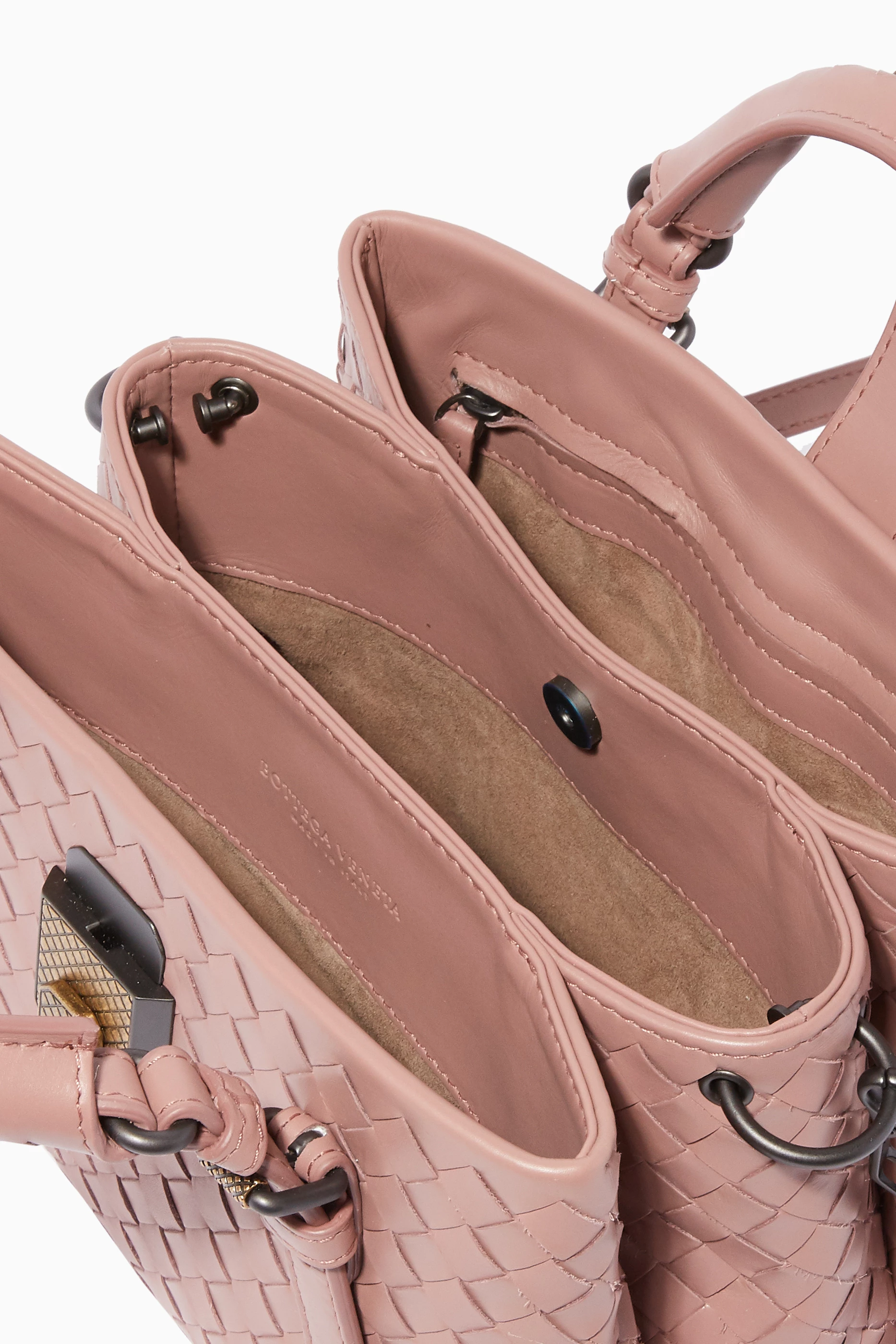 Buy Bottega Veneta Pink Deco-Rose Mini Roma Tote Bag For