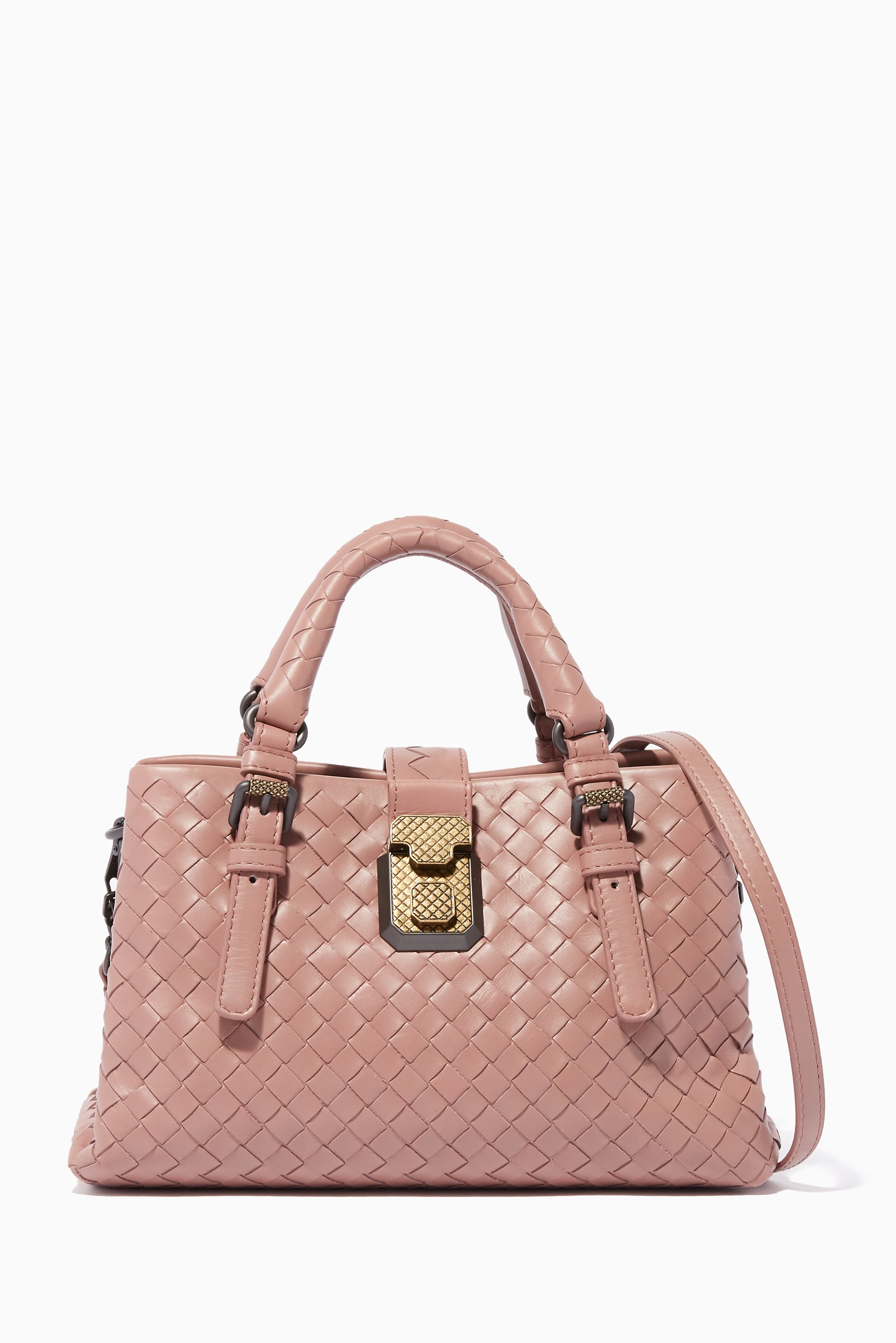 Buy Bottega Veneta Pink Deco-Rose Mini Roma Tote Bag For