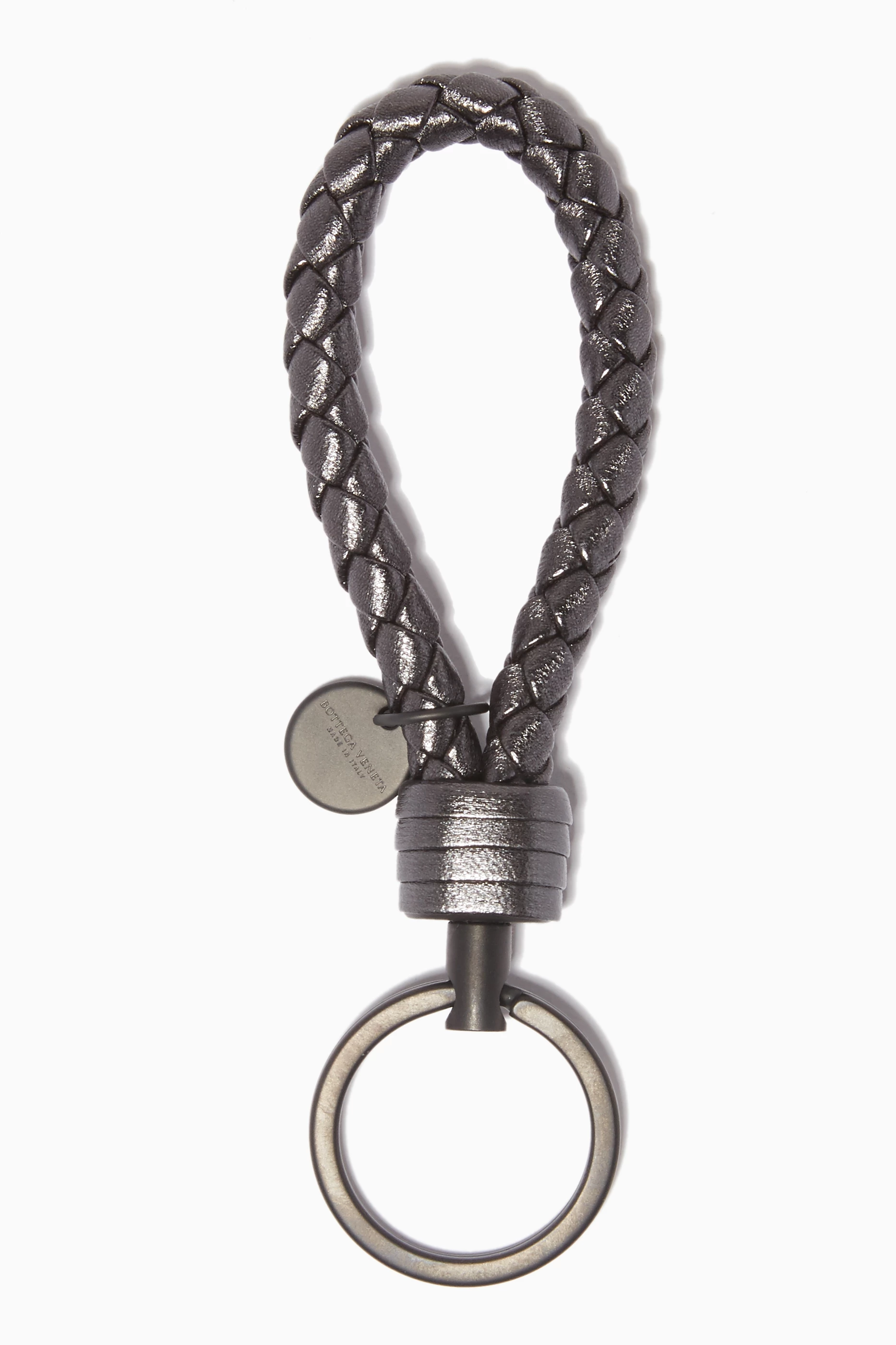 Buy Bottega Veneta Grey Dark-Silver Intrecciato Key Ring For