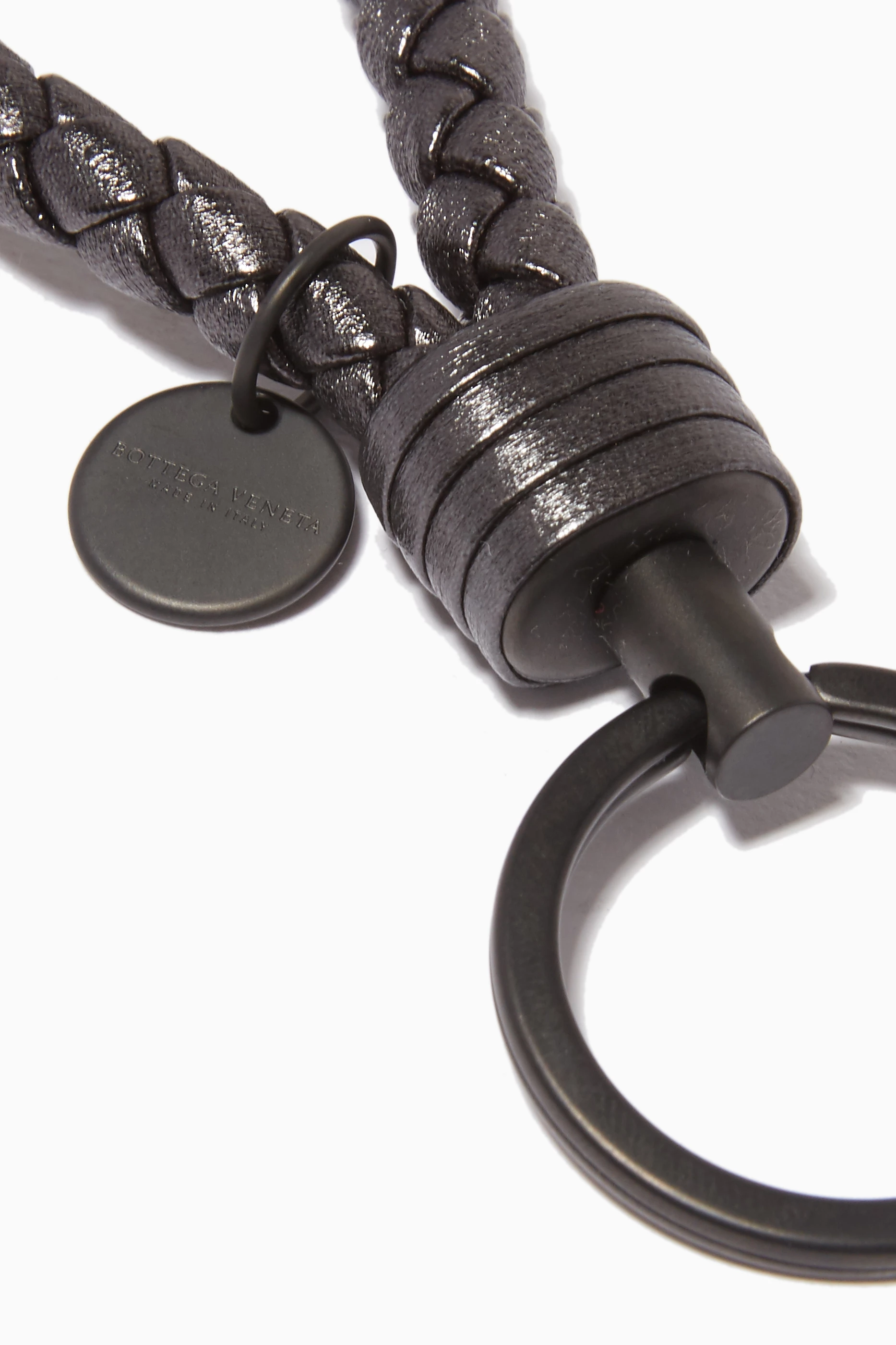 Buy Bottega Veneta Grey Dark-Silver Intrecciato Key Ring For