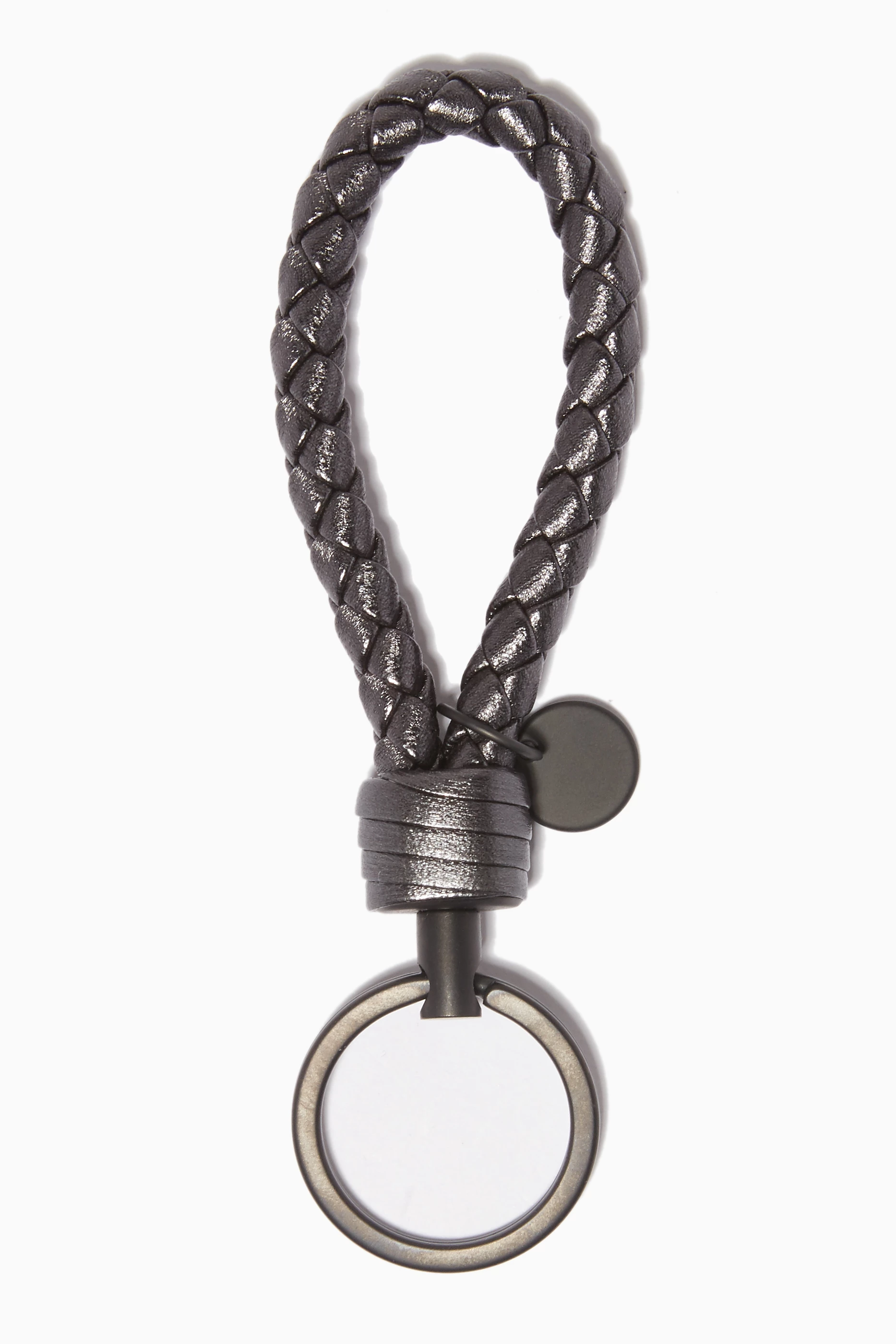 Buy Bottega Veneta Grey Dark-Silver Intrecciato Key Ring For Women