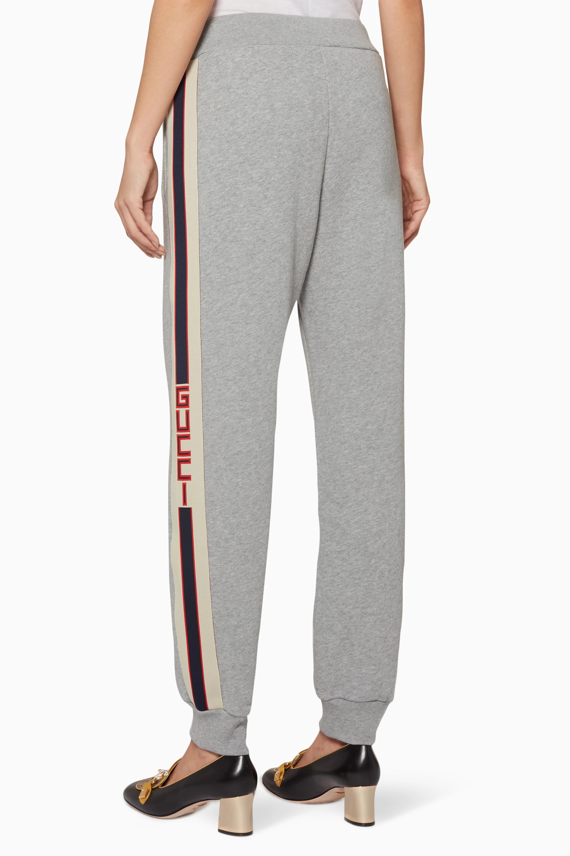 Buy Gucci Multicolour Grey Striped Cotton Jogging Pants For Women