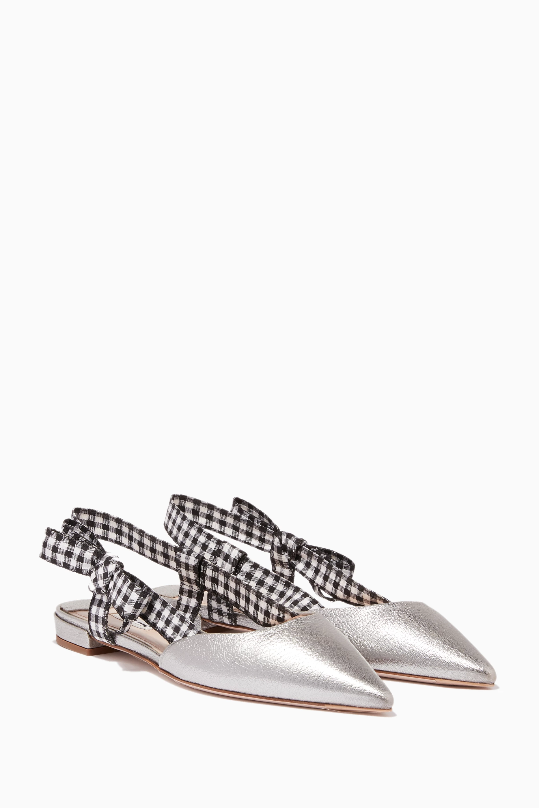 Buy Miu Miu Silver Silver Madras Slingback Ballerinas For Women Online Ounass Saudi