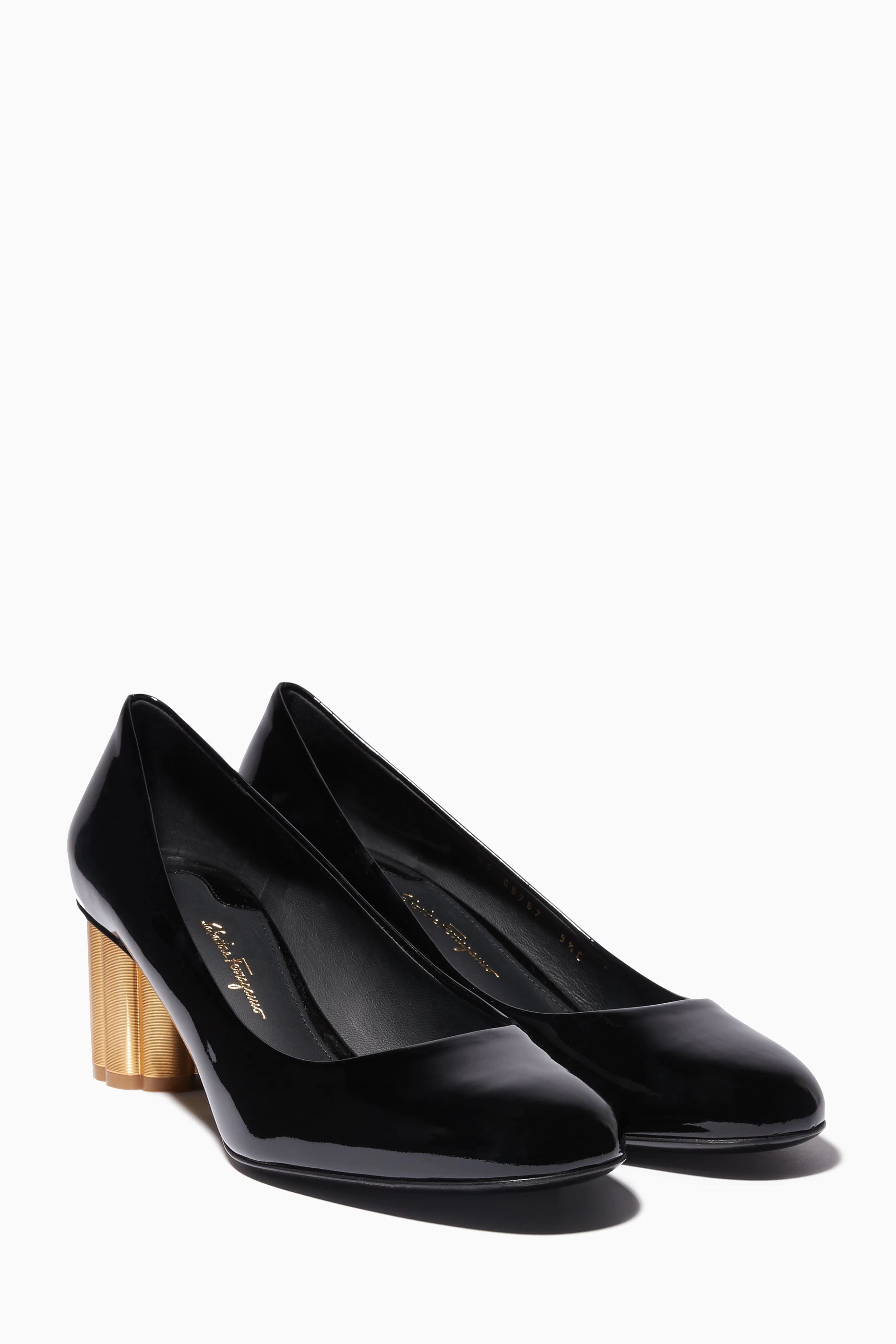 Buy Ferragamo Black Black Patent Leather Contrast Heel Lucca Pumps