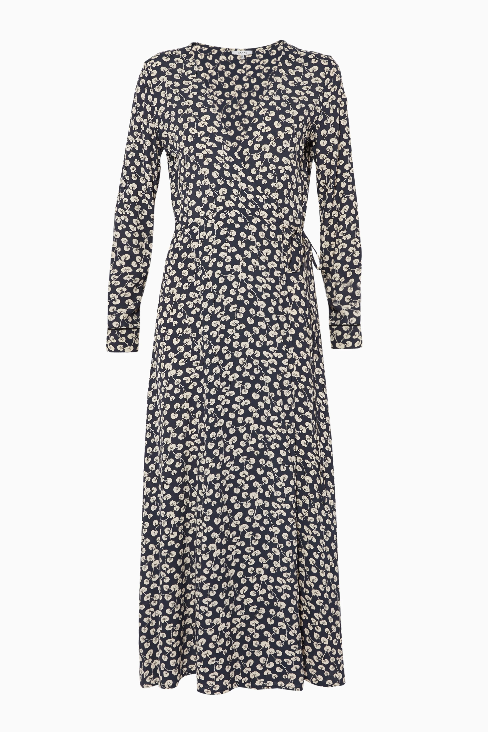 Buy Ganni Blue Navy Floral Print Roseburg Wrap Dress For Women Online Ounass Saudi