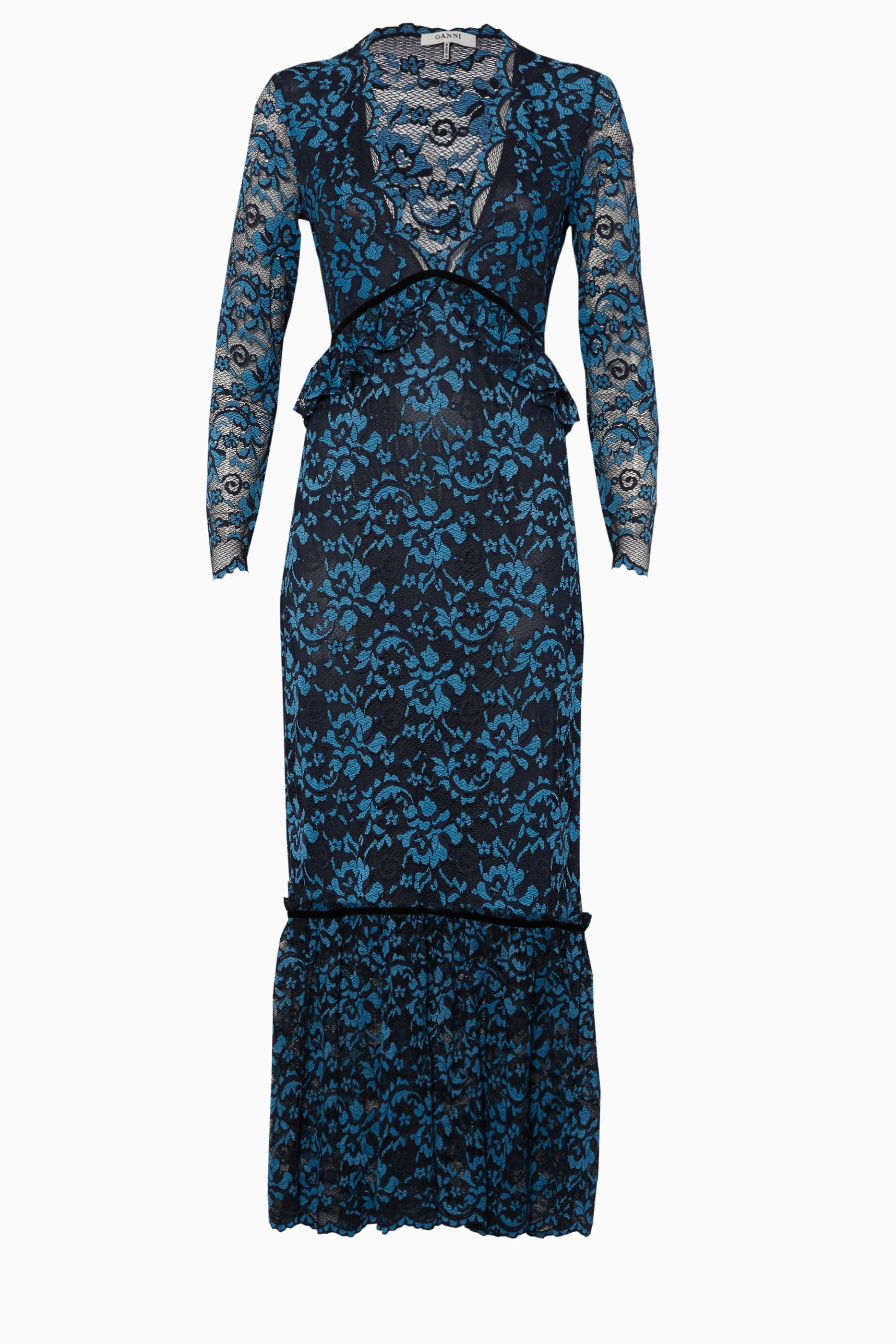 Buy Ganni Blue Navy Floral Lace Flynn Dress For Women Online | Ounass Saudi