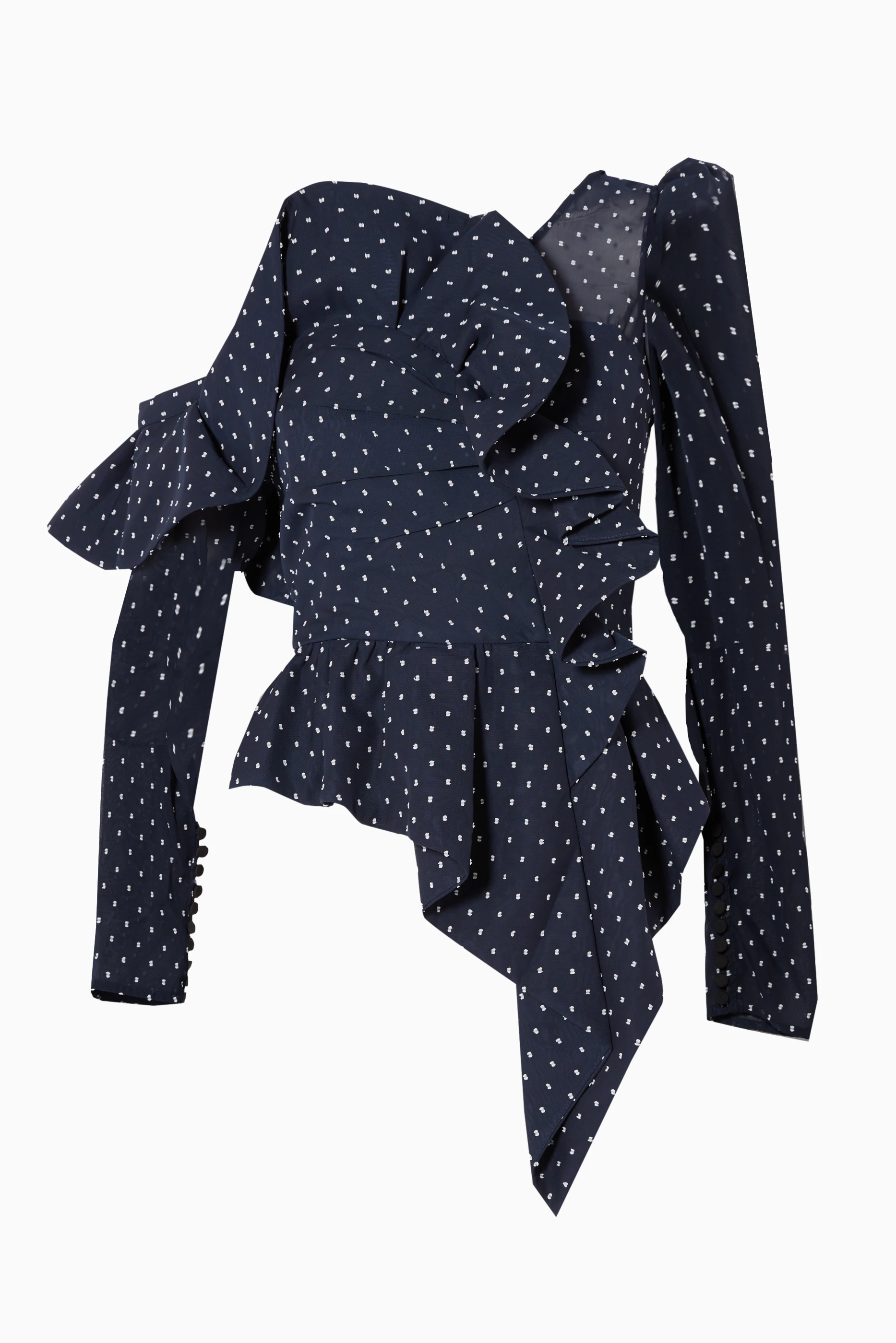 Buy Self Portrait Blue Navy Polka Dot Plumetis Frill Top For Women Online Ounass Saudi