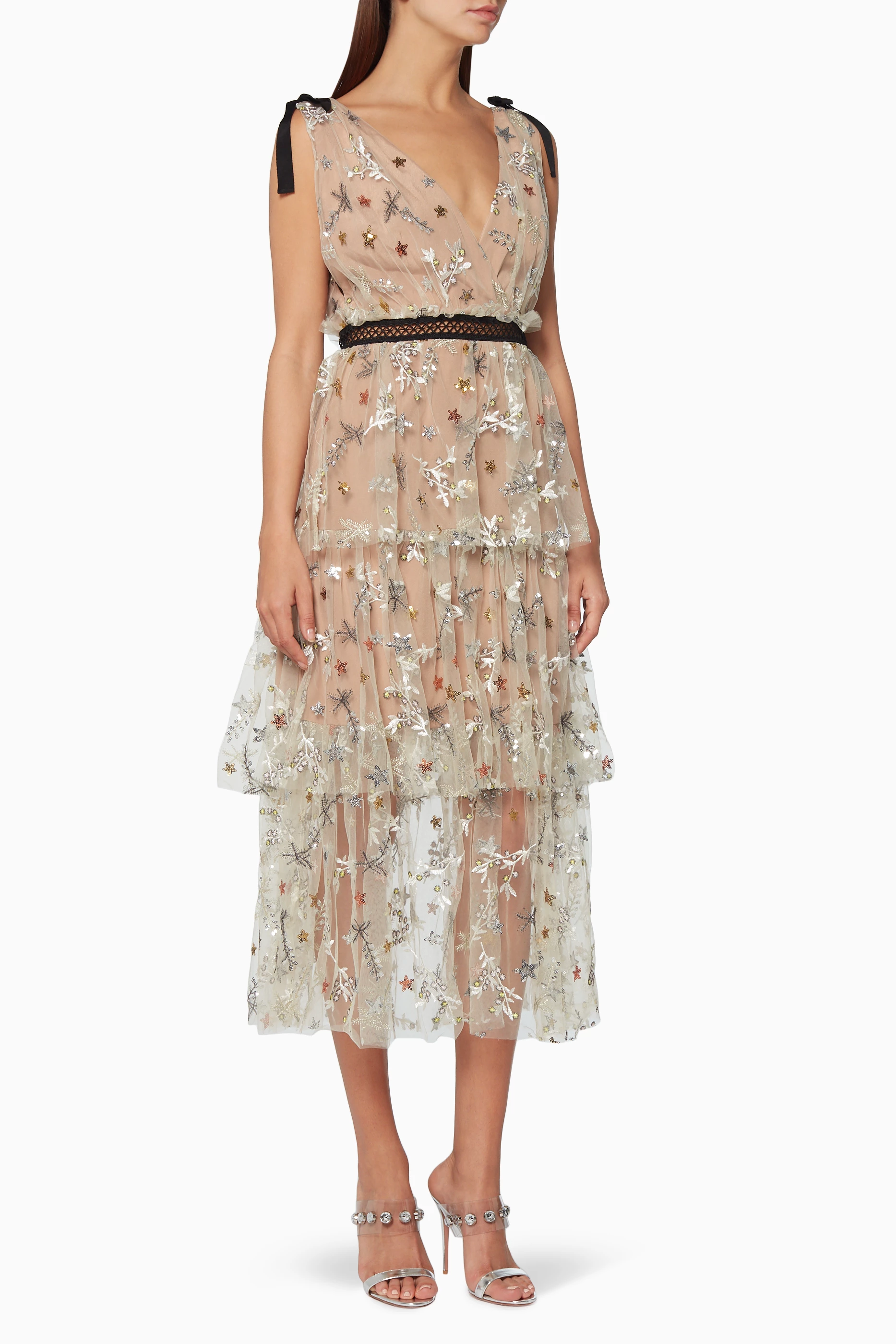 Buy Self-Portrait Multicolour Beige Star Mesh Midi Dress For Women Online |  Ounass Saudi