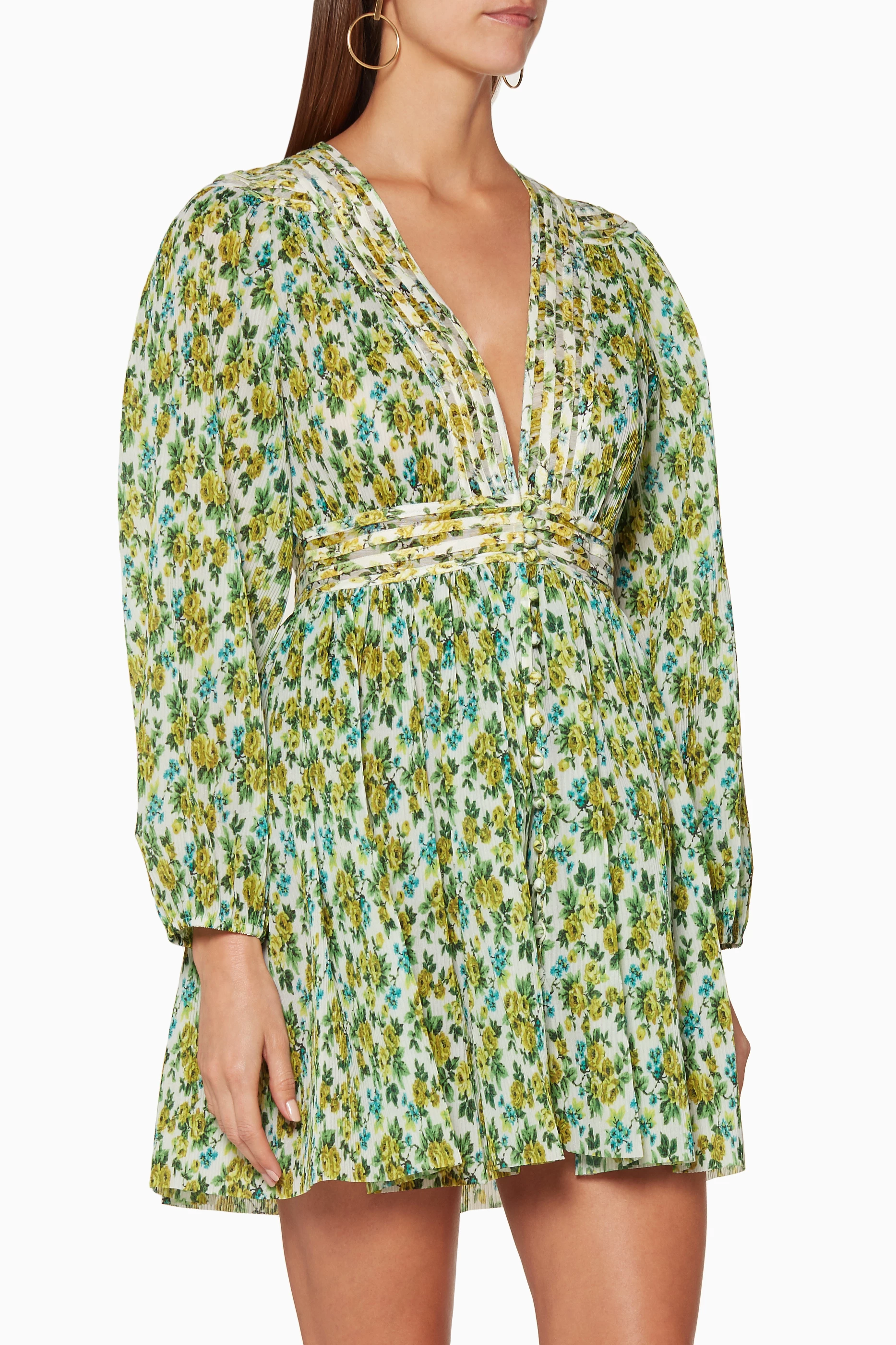 zimmermann golden plisse dress Buy Green Lemonade-Acid Floral-Print Mini For Women Online bridal headband