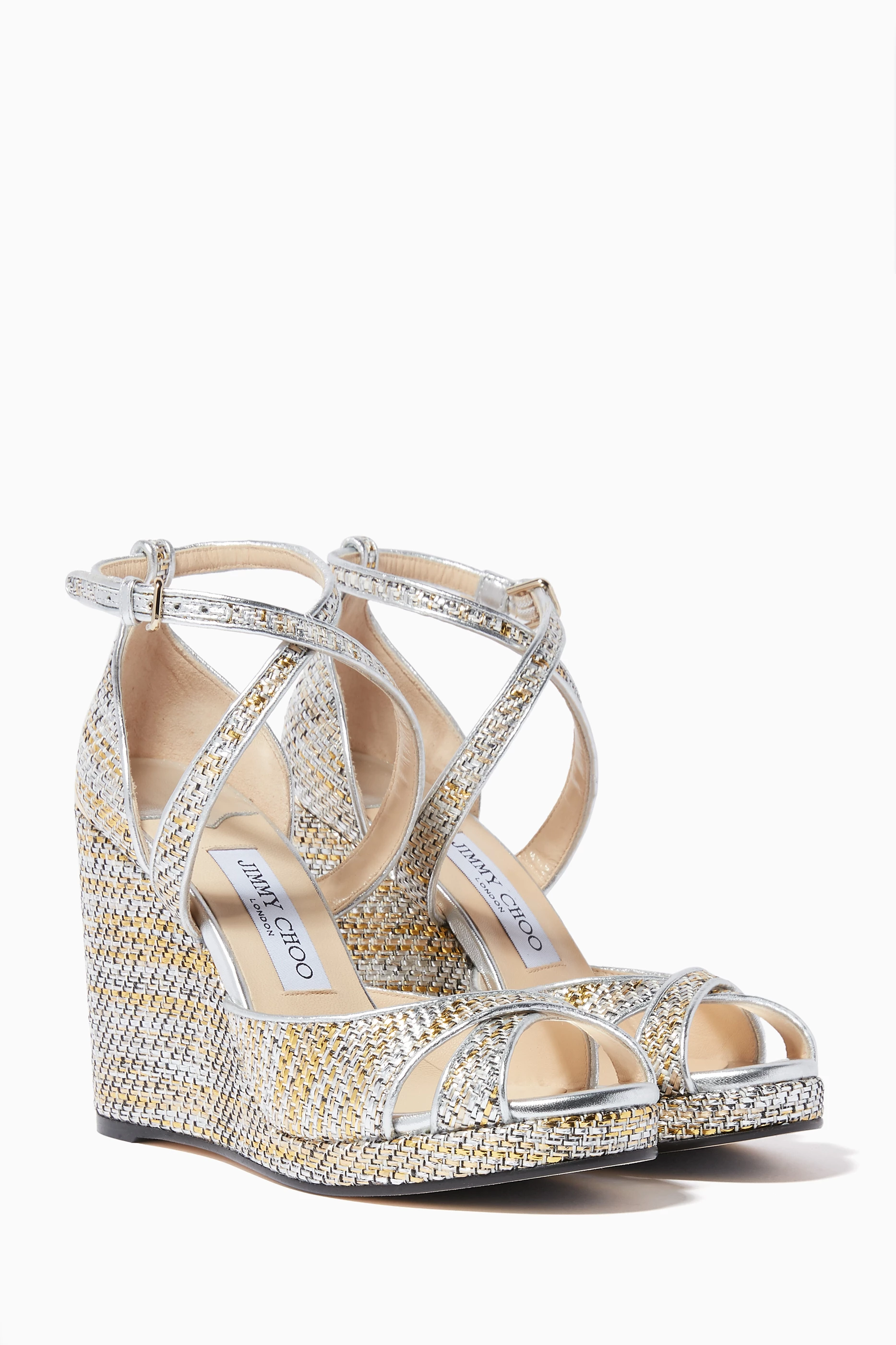 Buy Jimmy Choo Silver Silver Mix Alanah 105 Wedges For Women Online Ounass Saudi