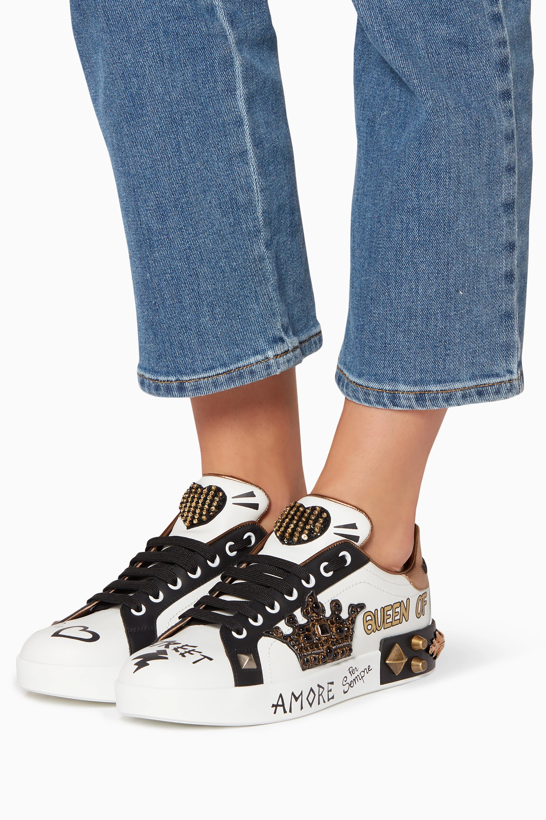 Designer Sneakers Women Dolce Gabbana Sneakers Buy Dolce Gabbana White  White Crown-Embellished Portofino