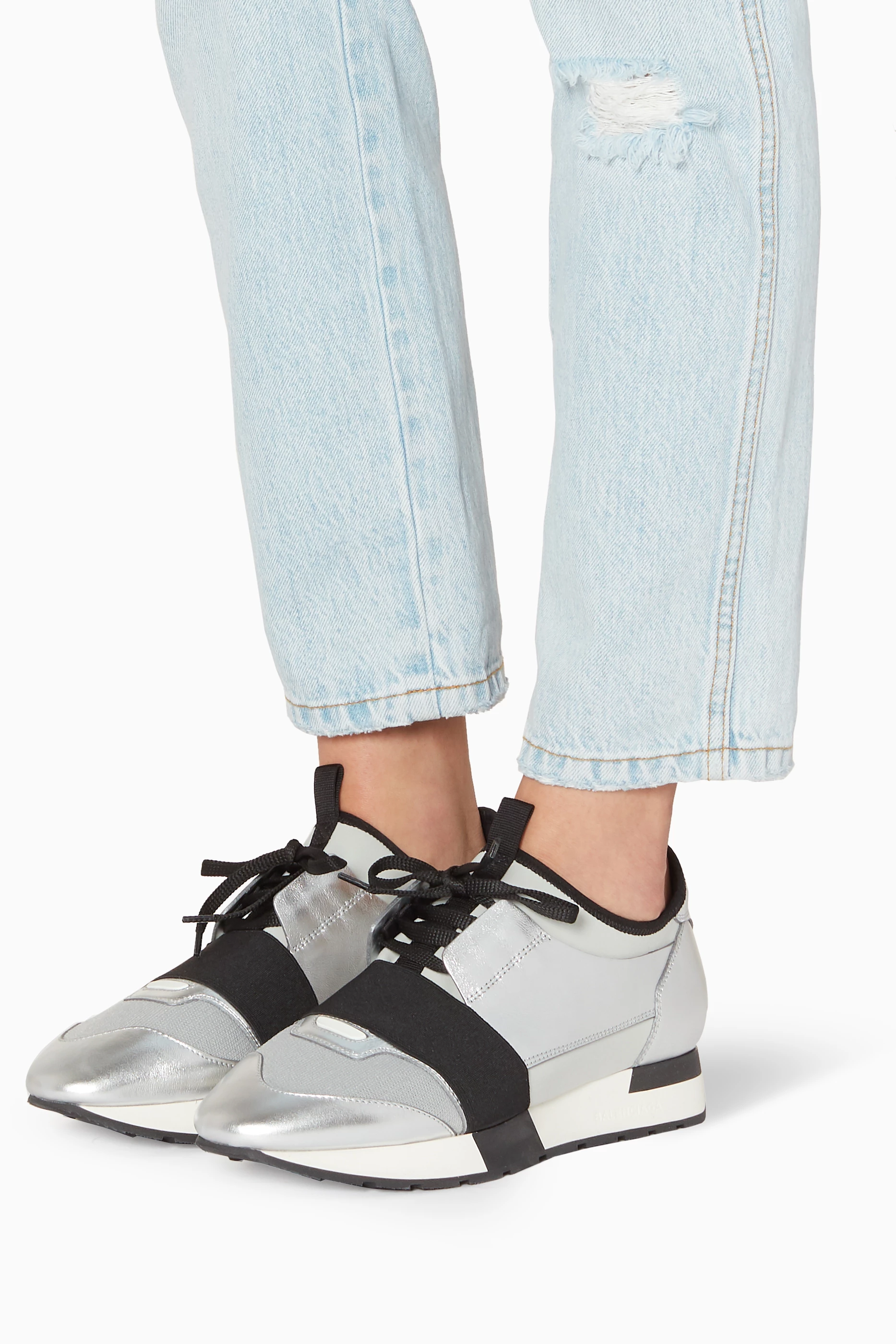 Buy Balenciaga Silver Silver Black Race Runner Low Top Sneakers For Women Online Ounass Saudi