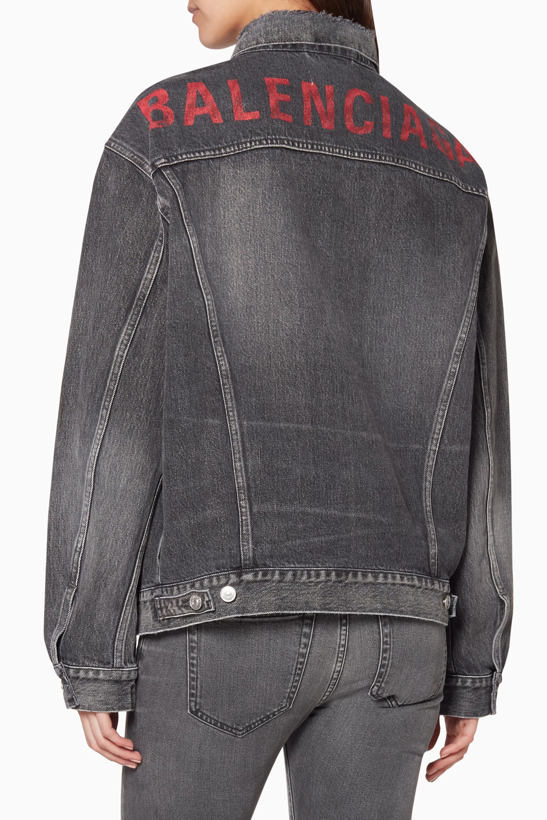Buy Balenciaga Black Vintage-Grey Logo Denim Jacket For