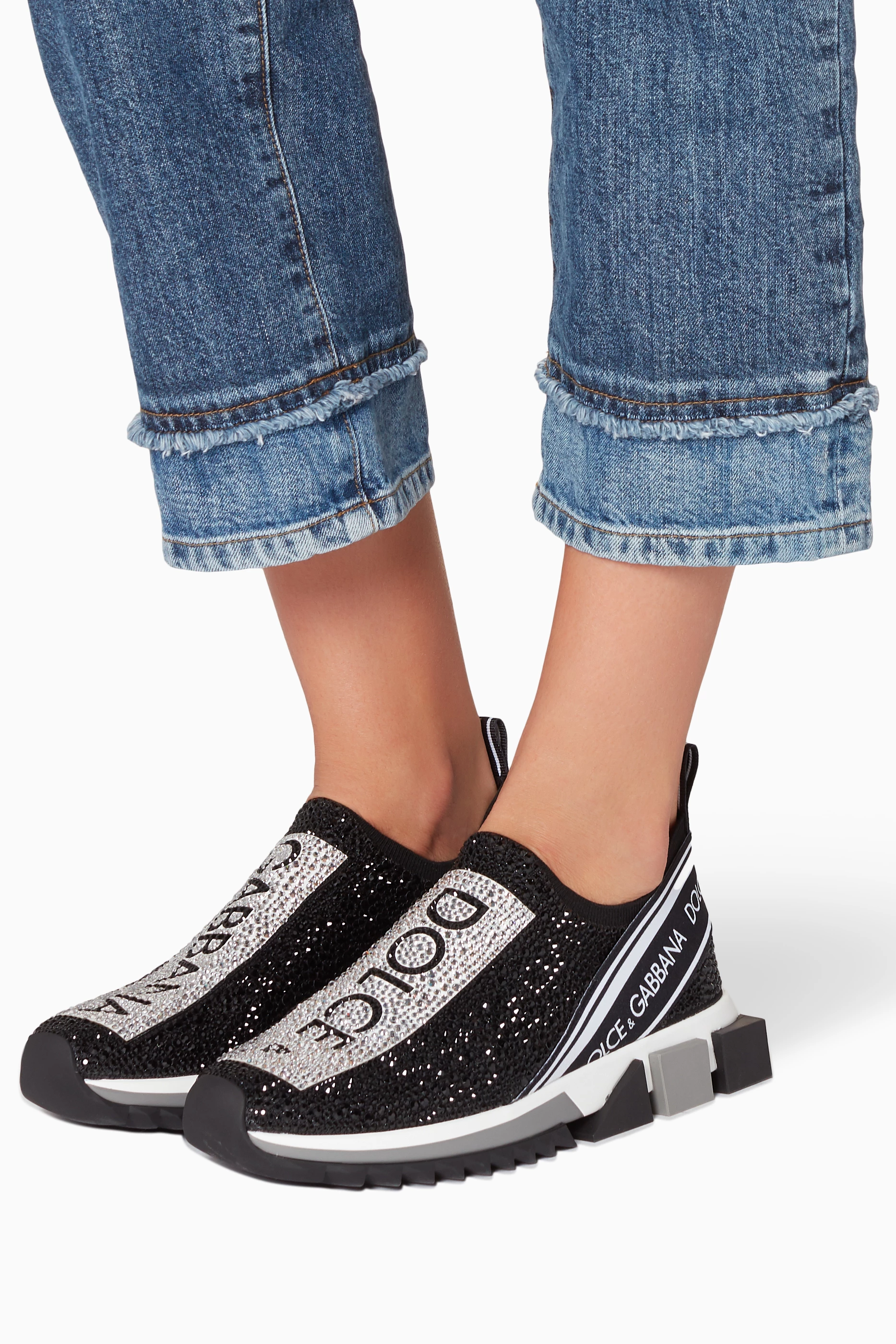 Buy Dolce Gabbana Black White Black Sorrento Crystal Embellished Sneakers For Women Online Ounass Saudi