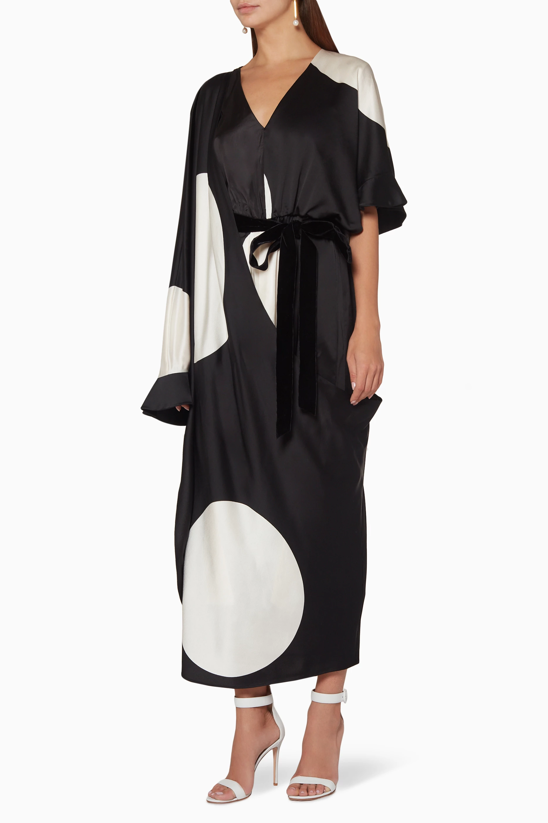 valentino black white dress Valentino Black & White Chevron Cape Dress main image 0