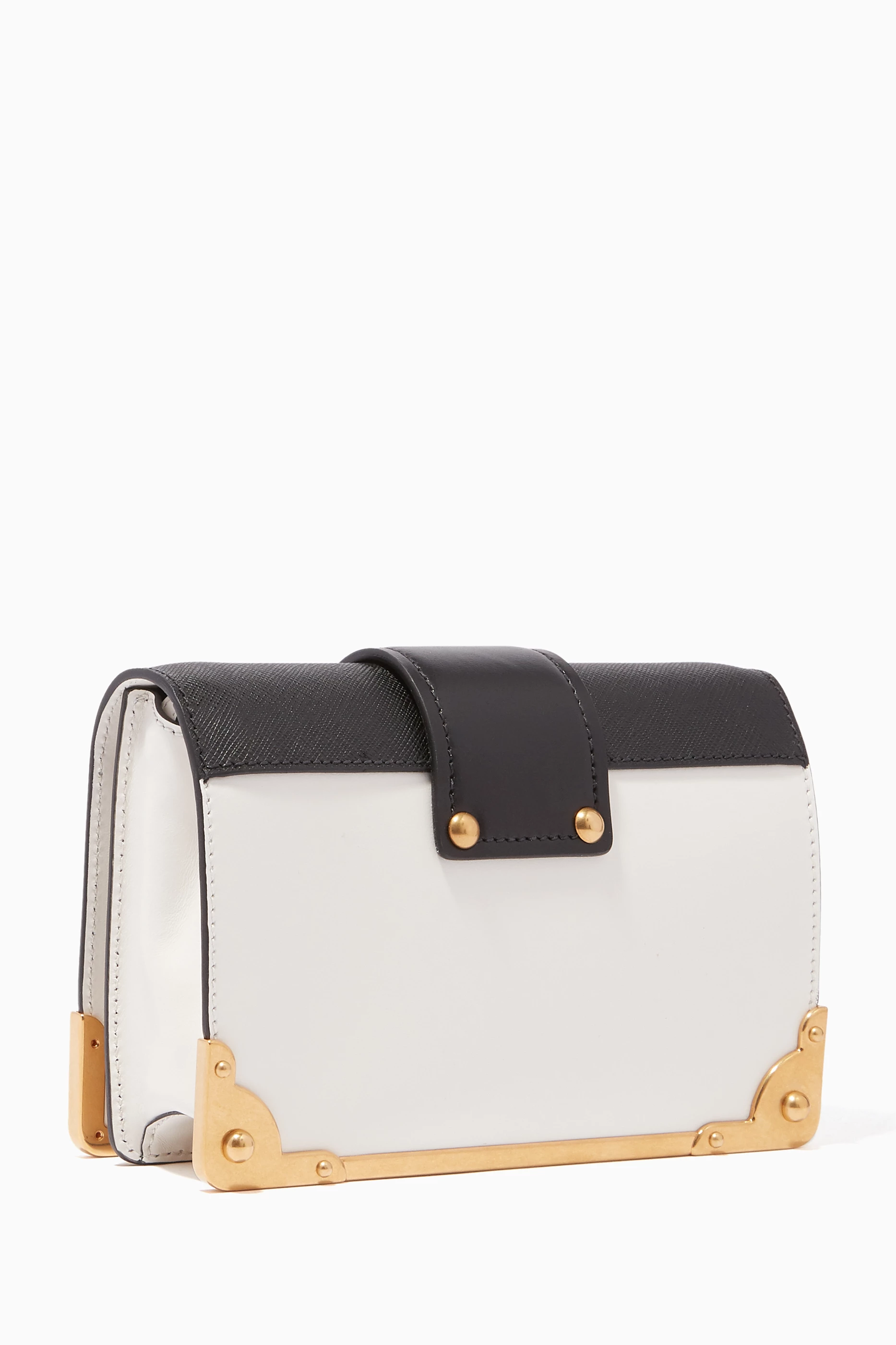 Buy Prada White Black White Mini Cahier Leather Shoulder Bag For Women Online Ounass Saudi