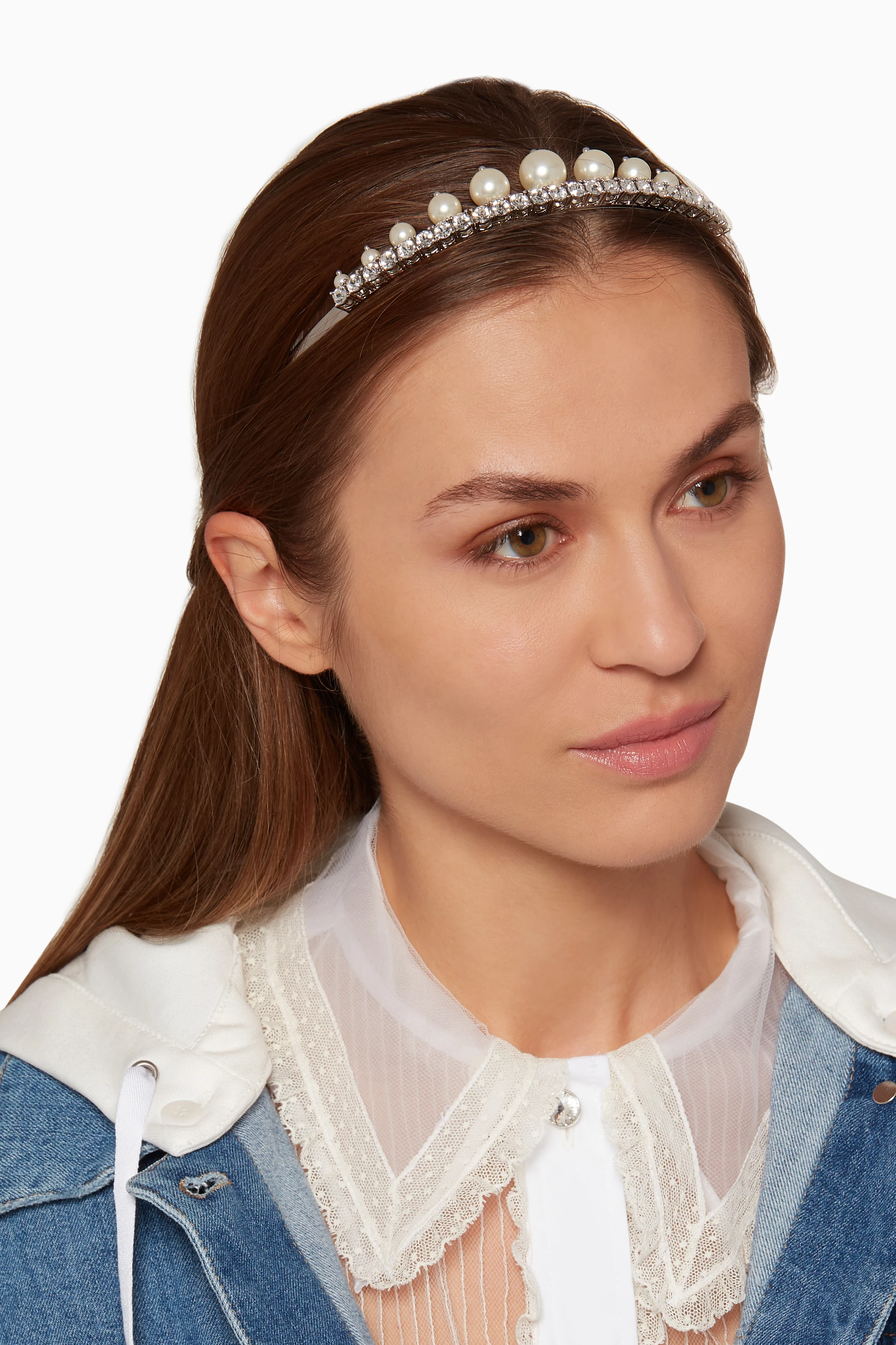 Buy Miu Miu Silver Silver Pearl & Crystal Tiara For Women 