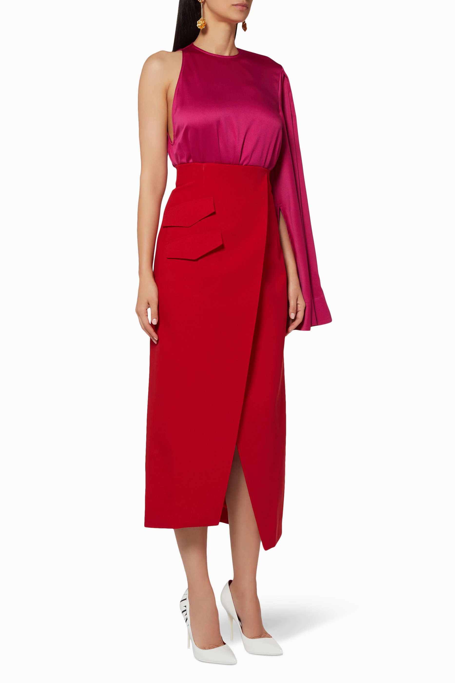 ワンピース SOLACE LONDON Women Mid Skirts OS43040 RED Solace London Women's Mirabelle Dress - Red | Coggles