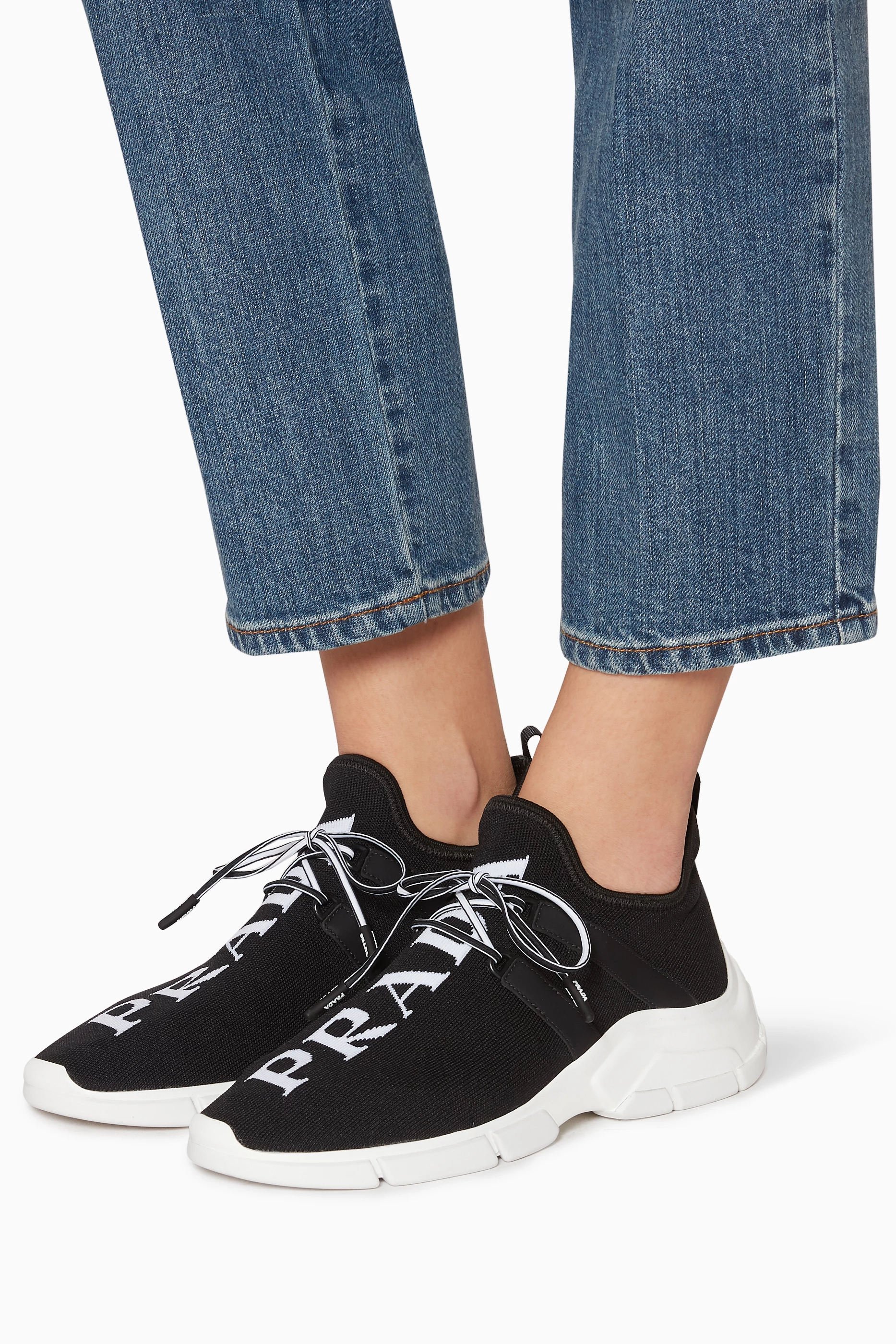 Buy Prada Black Black Knit Logo Sneakers For Women Online Ounass Saudi