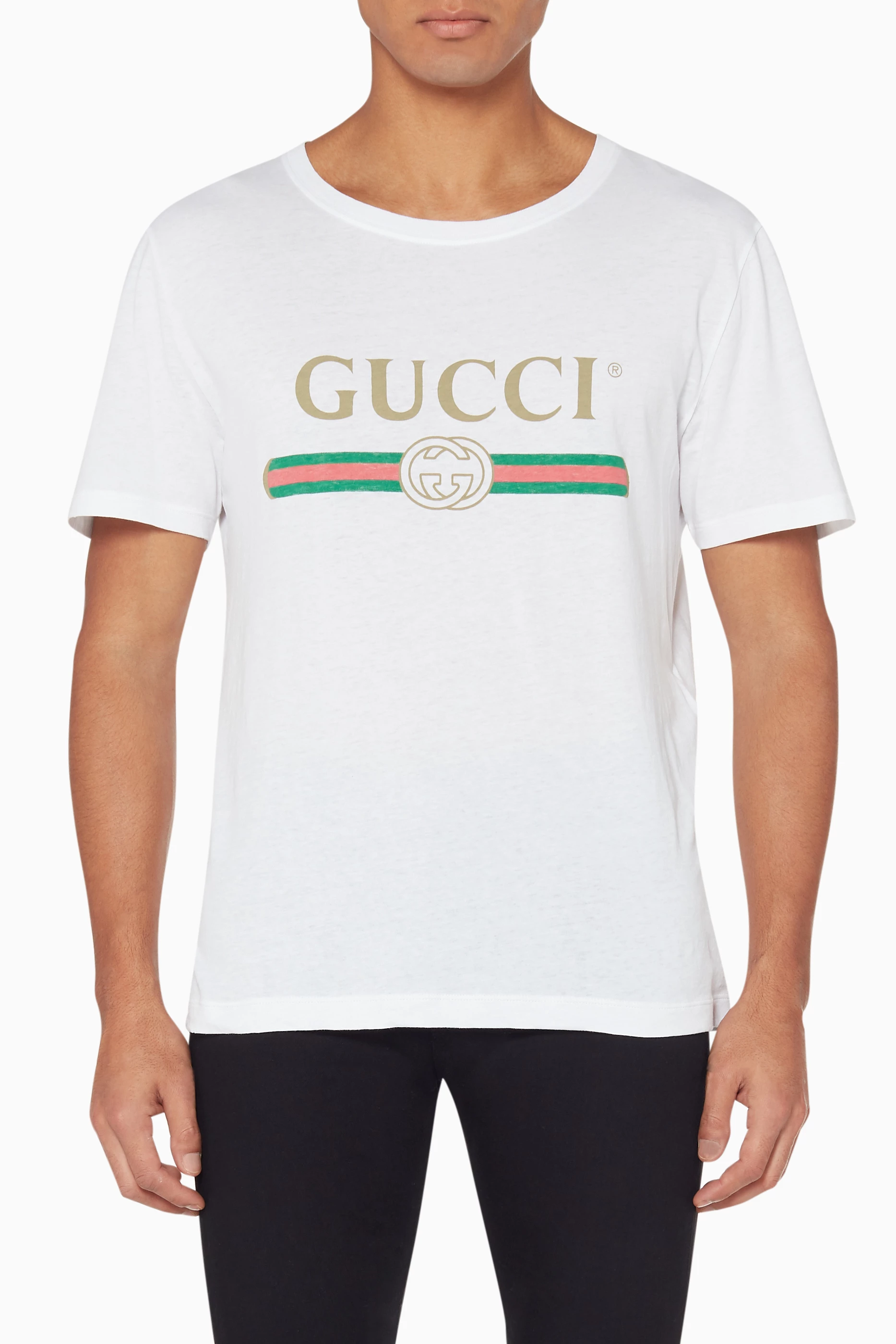 Buy Gucci White White Gucci Logo Washed Cotton T Shirt For Men Online Ounass Saudi